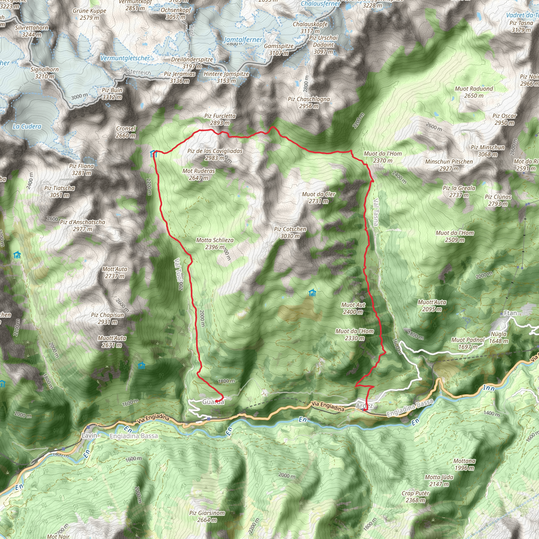 Guarda to Ardez via Furcletta Pass mobile static map