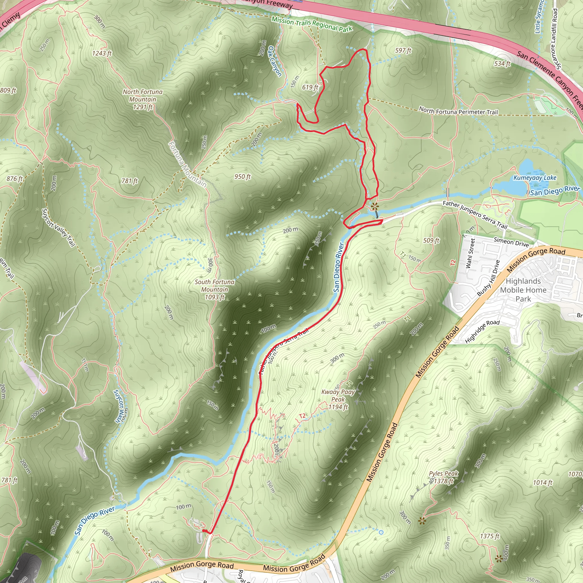 Oak Canyon Trail and Grasslands Loop Trail mobile static map