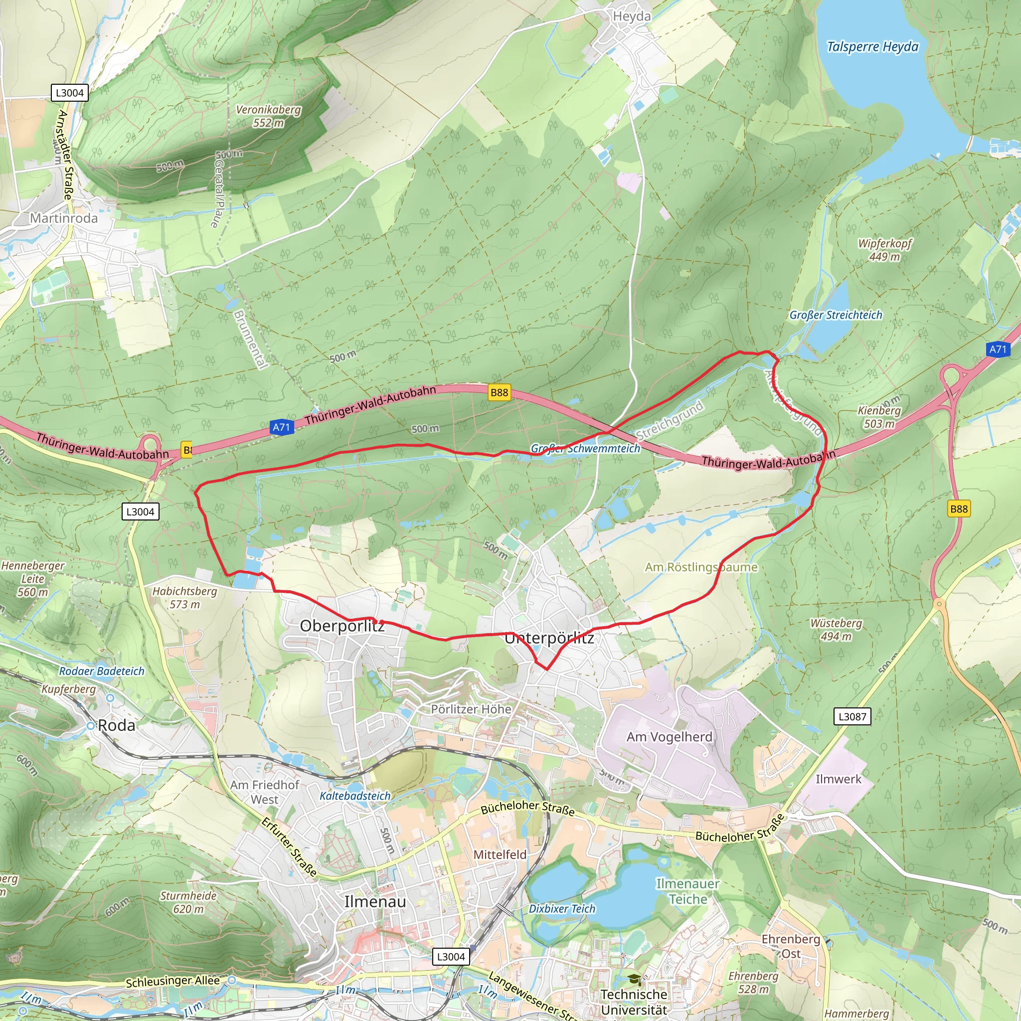 Hirtenbuschteiche and Grosser Schwemmteich via Rundwanderweg Poerlitz mobile static map