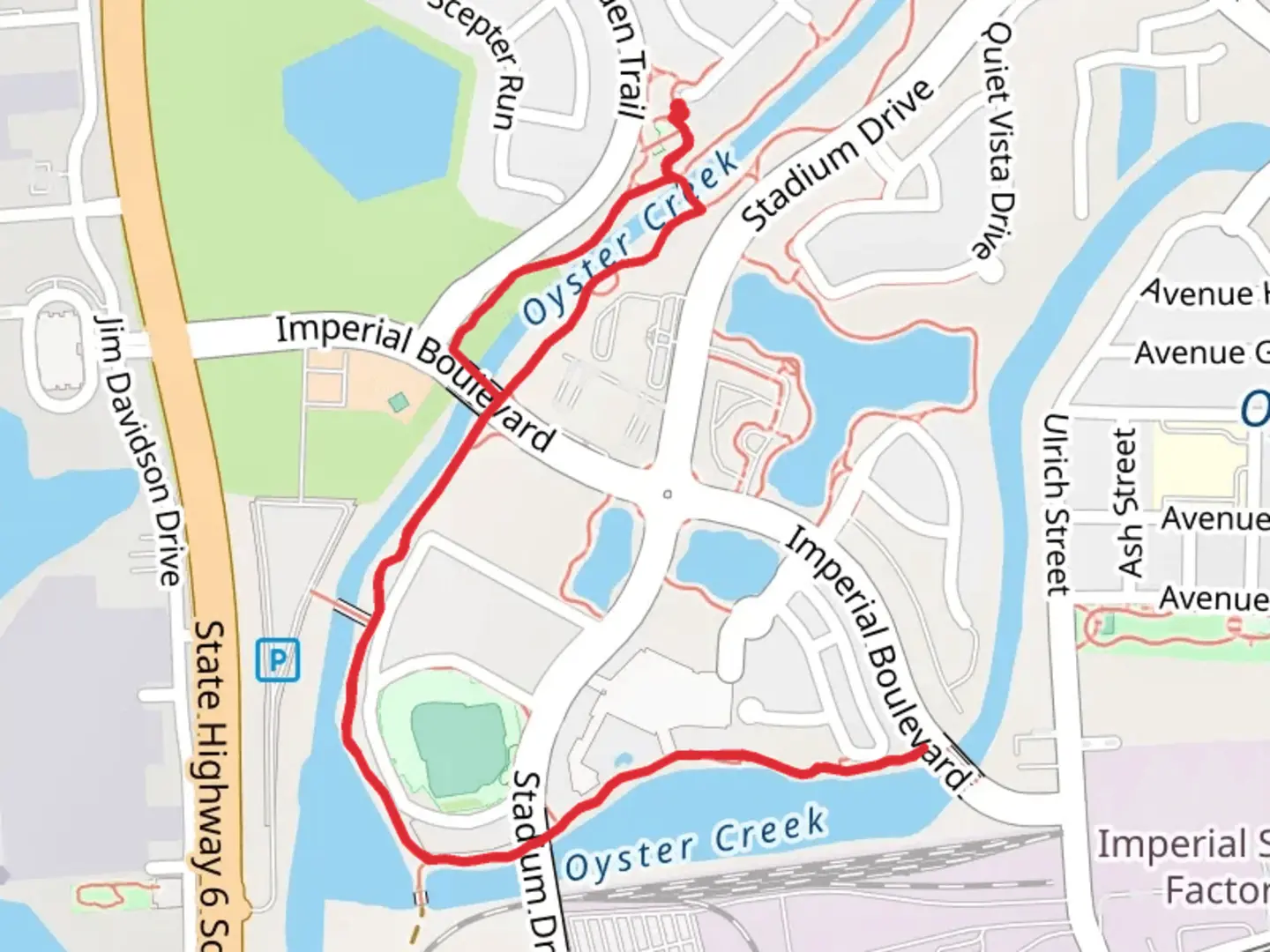 An image depicting the trail Oyster Creek Loop and its surrounding area.