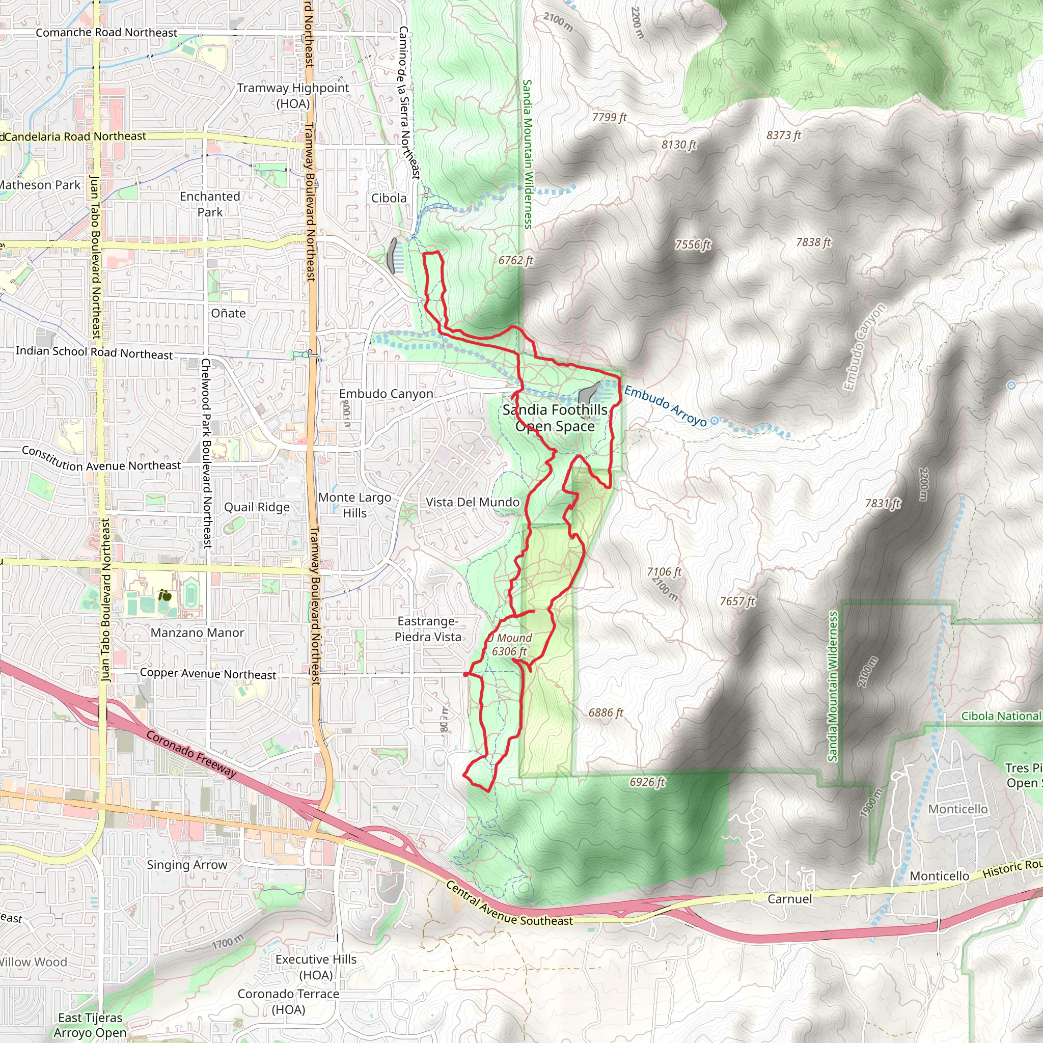 Foothills Trail and Embudo Arroyo Loop mobile static map