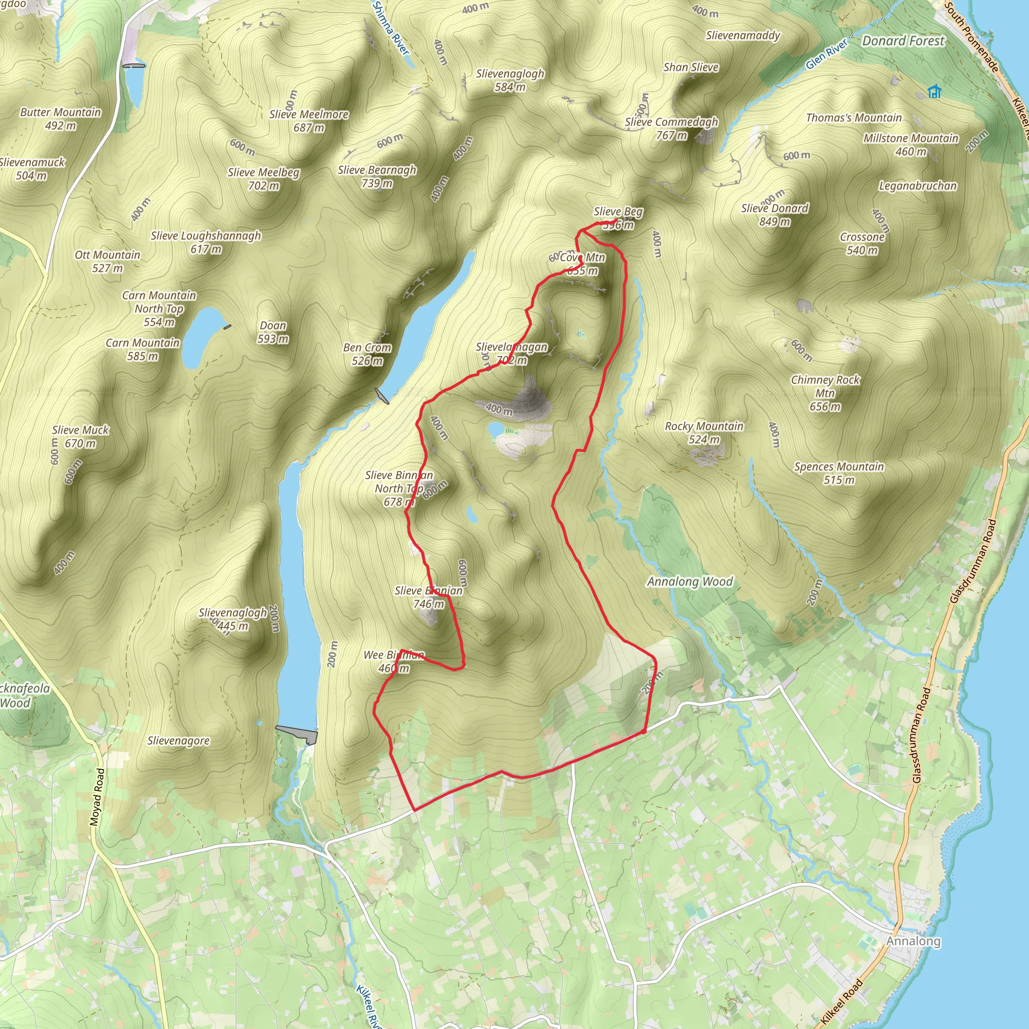 Wee Binnian to Slieve Beg Mountain Loop mobile static map