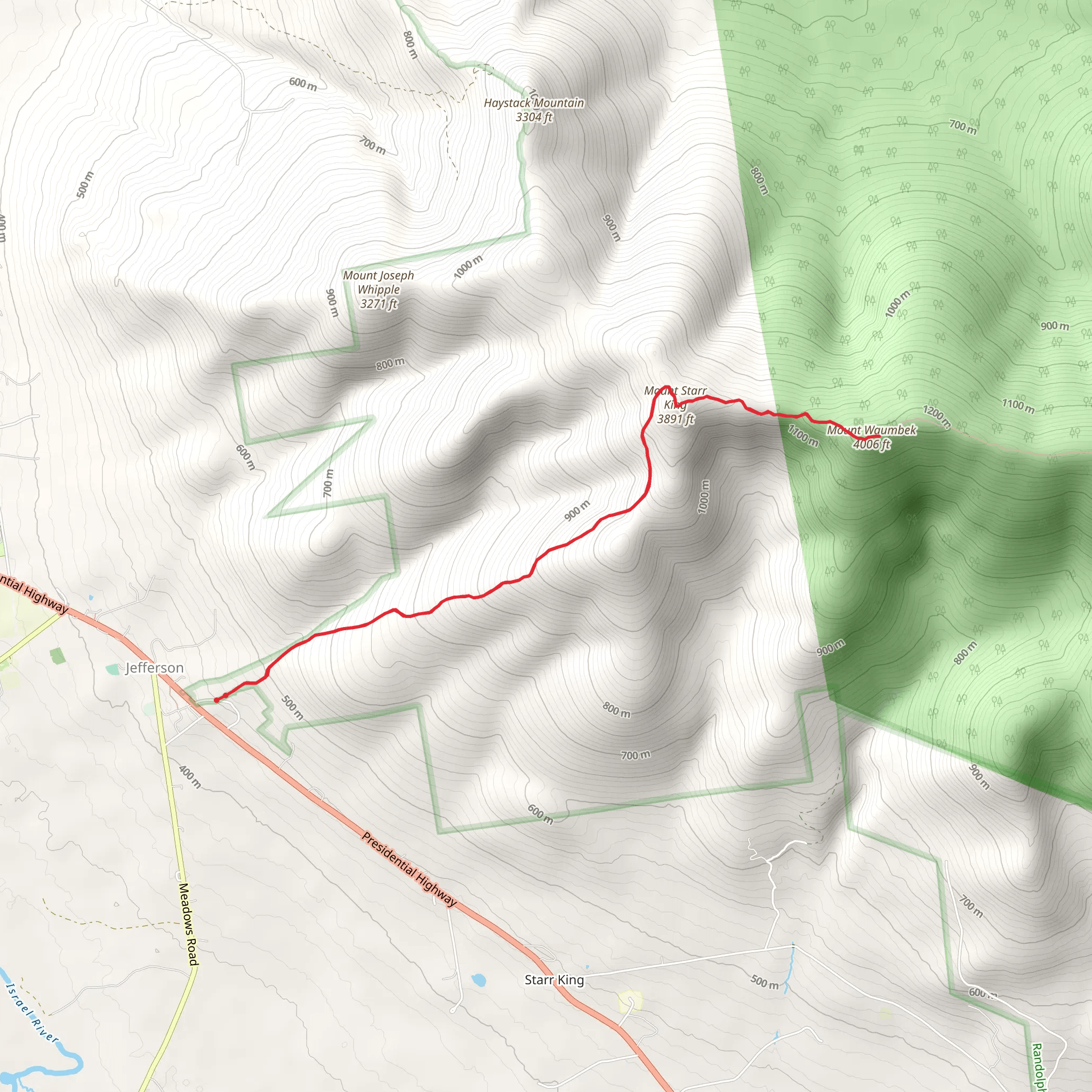 Mount Waumbek and Mount Starr King via Starr King and Kilkenny Ridge Trail mobile static map