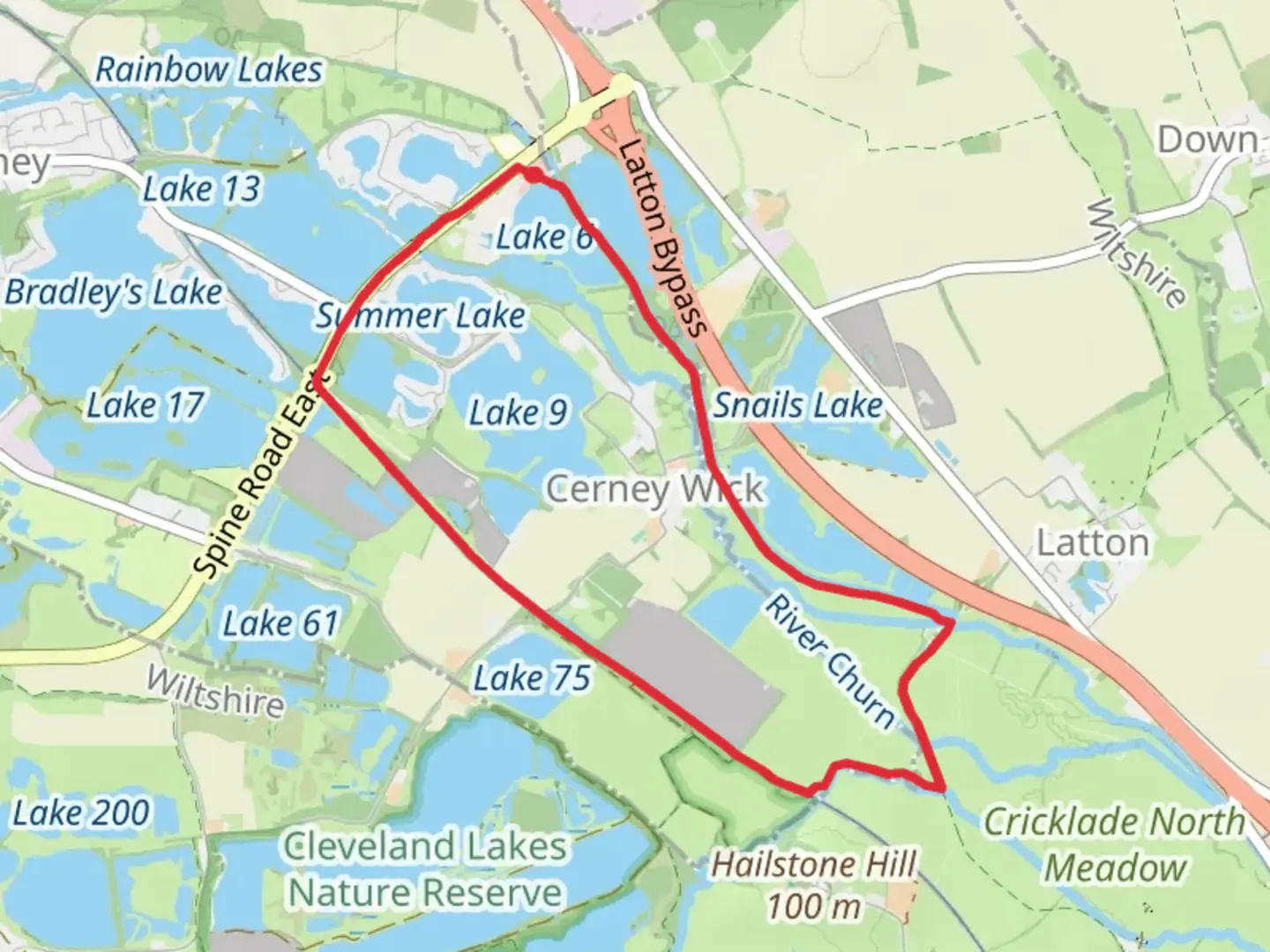 An image depicting the trail Cerney Wick Circular Path and its surrounding area.