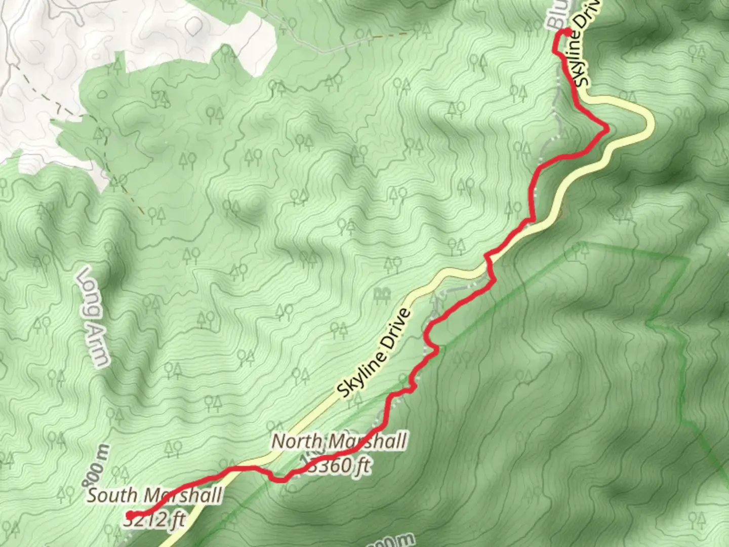 An image depicting the trail South Marshall and North Marshall Peak via Appalachian Trail and its surrounding area.