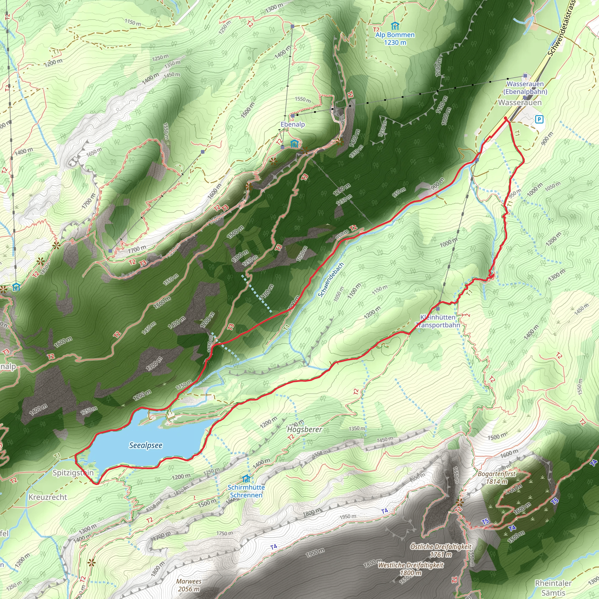 Seealpsee Lake Loop from Wasserauen mobile static map