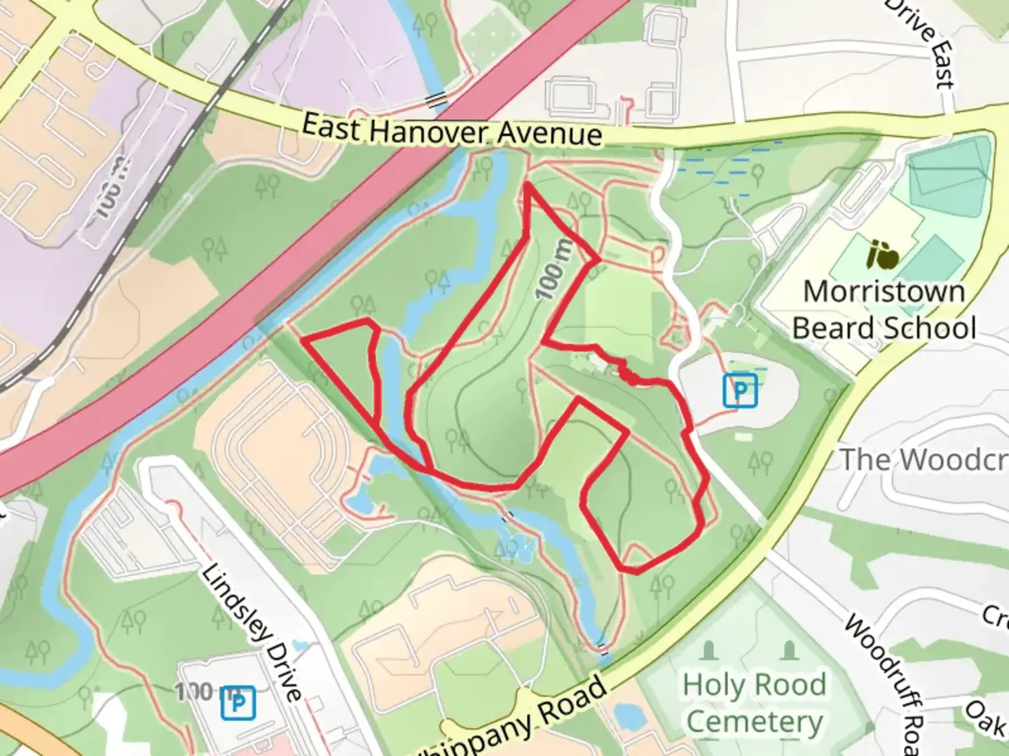 An image depicting the trail Patriots Path Blue Loop in Rose Garden and its surrounding area.