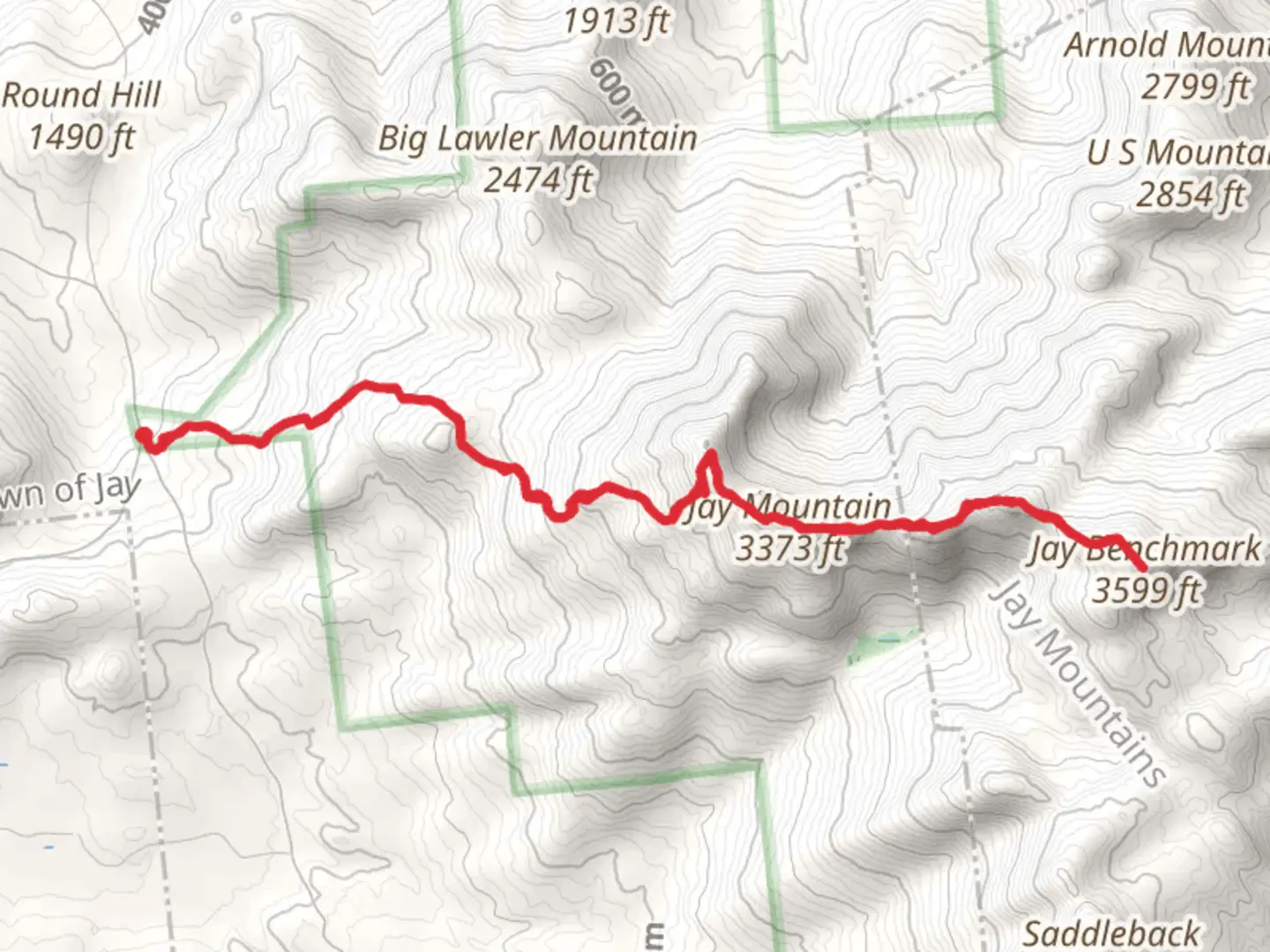 An image depicting the trail Jay Mountain and Jay Benchmark Trail and its surrounding area.