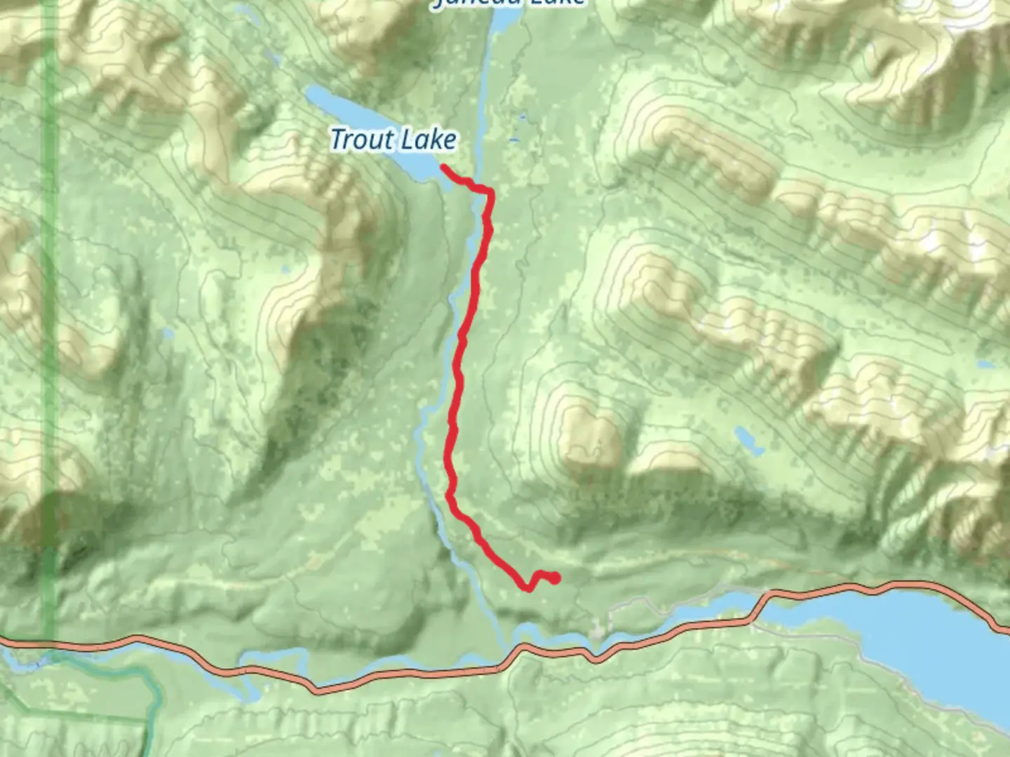 An image depicting the trail Trout Lake via Bean Creek Trail and its surrounding area.