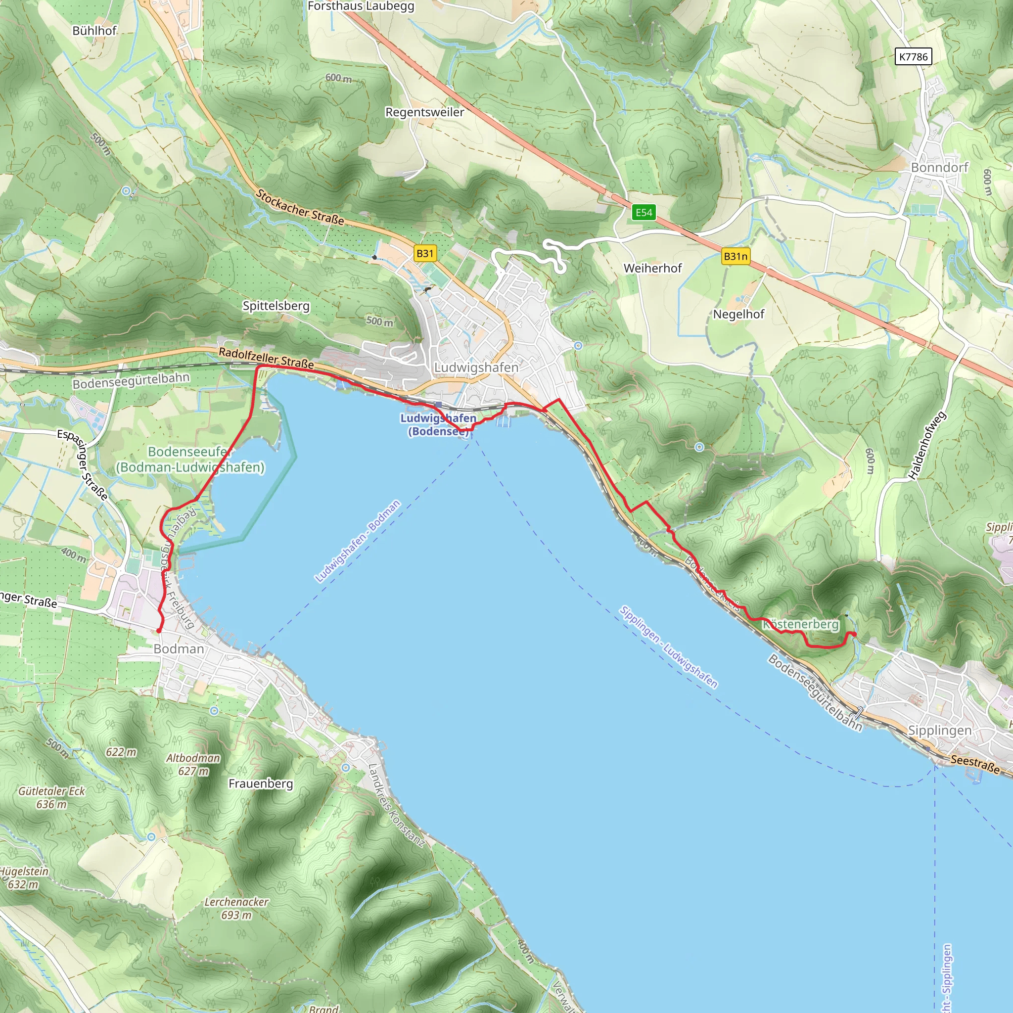 Überlinger See Shore Scenic Walk from Sipplingen mobile static map