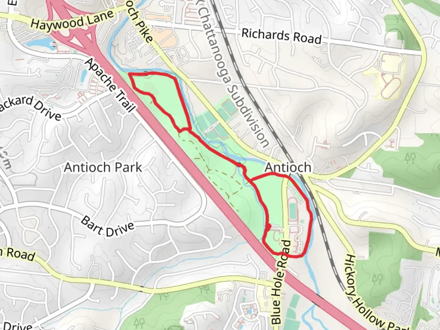 An image depicting the trail Mill Creek Greenway Loop and its surrounding area.
