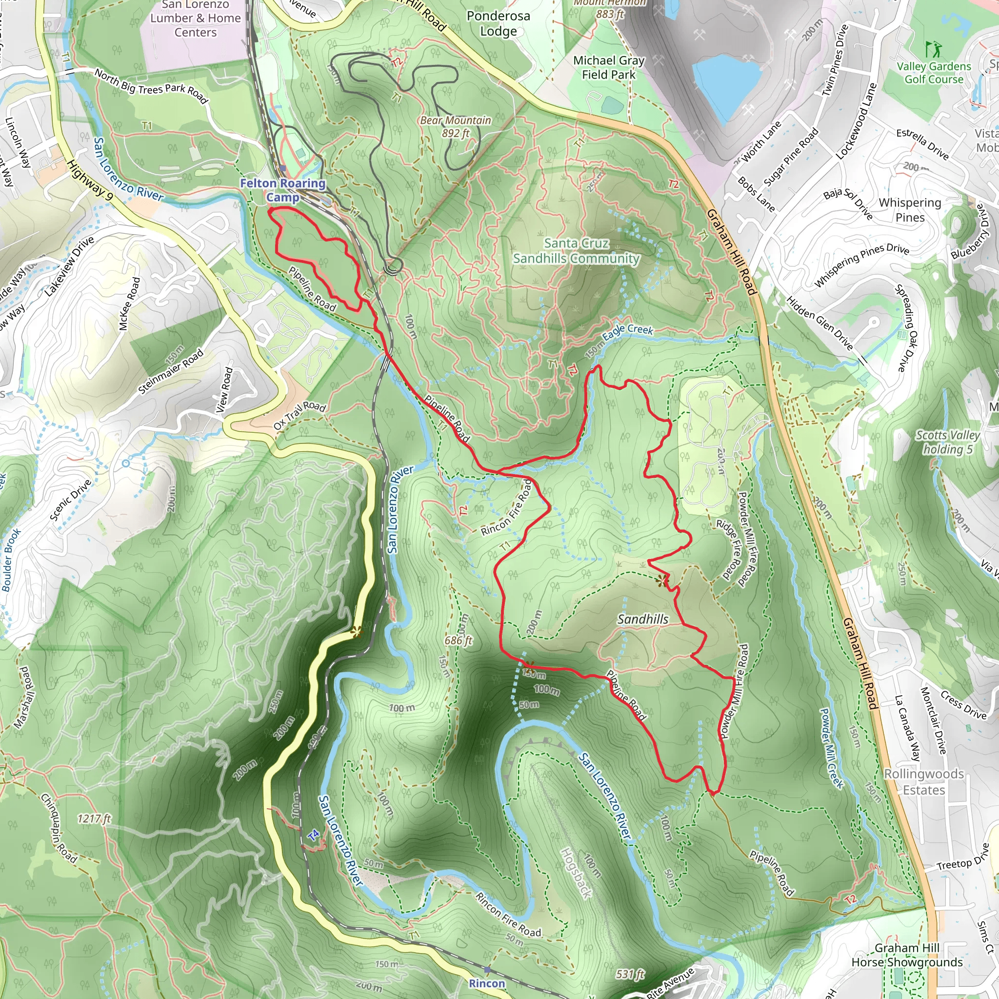 Redwood Grove, Eagle Creek and Pipeline Road Loop mobile static map