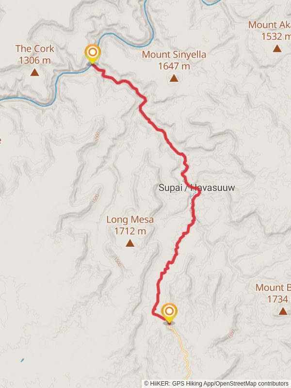 Map of Havasu Falls Trail Coconino - Qyfhibm075tczhd3765w0udi9hxh