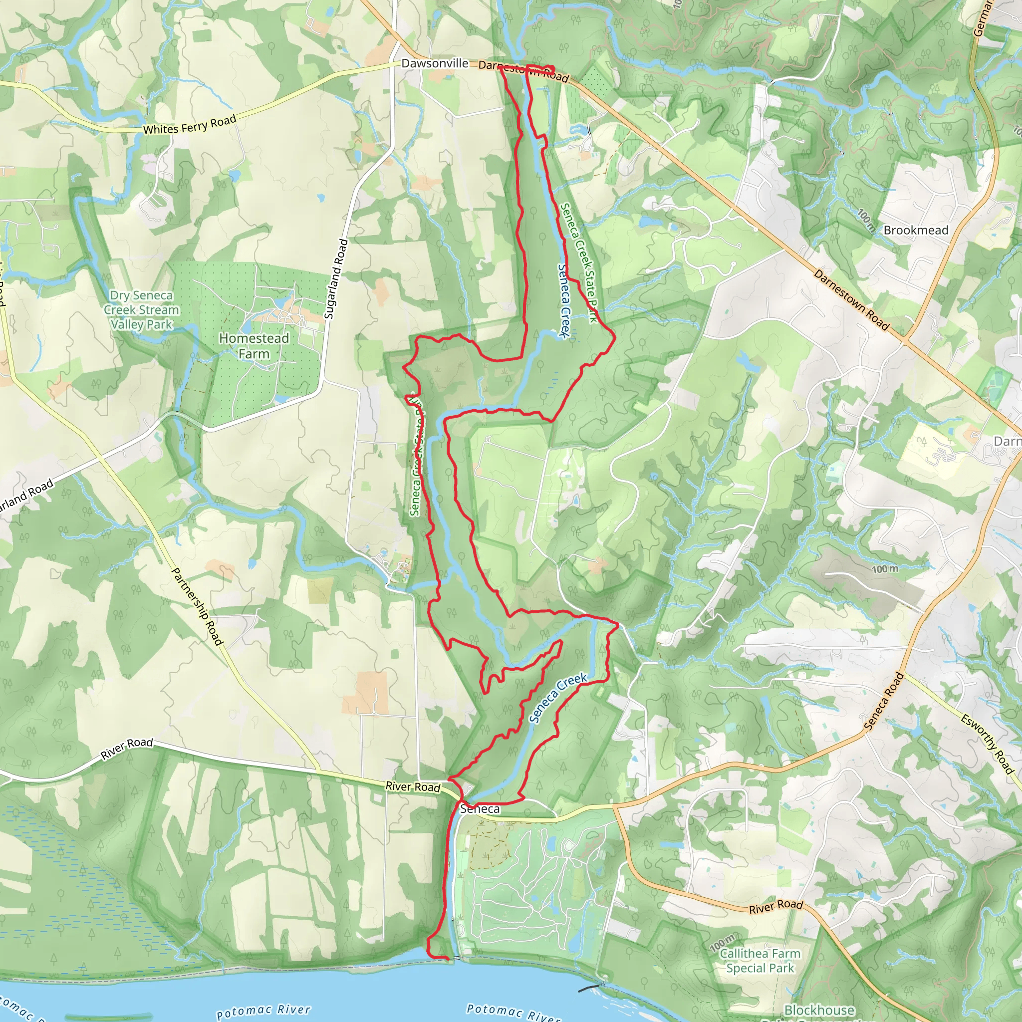 Seneca Creek Greenway and Seneca Bluffs Loop trail mobile static map