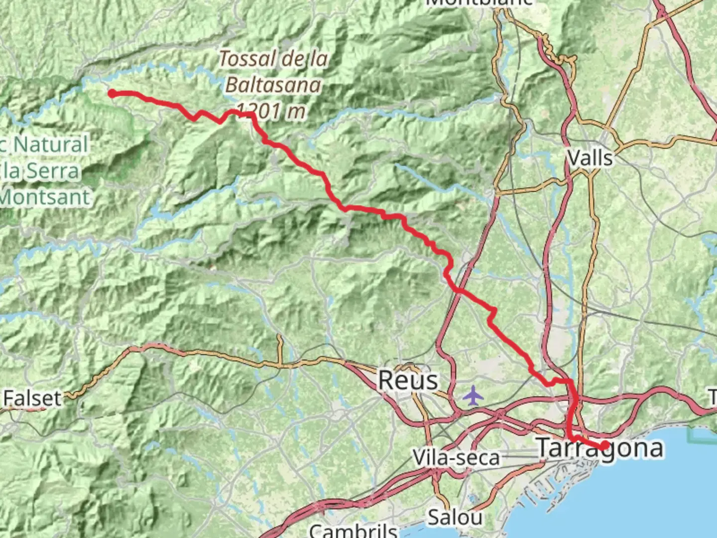 An image depicting the trail GR 65-5 - Camino de Santiago - Cataluña and its surrounding area.