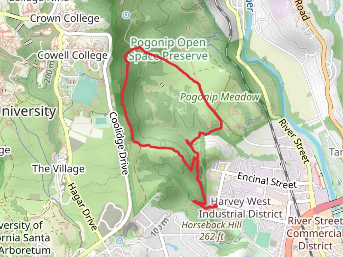 An image depicting the trail Pogonip Creek Nature and Spring Loop and its surrounding area.