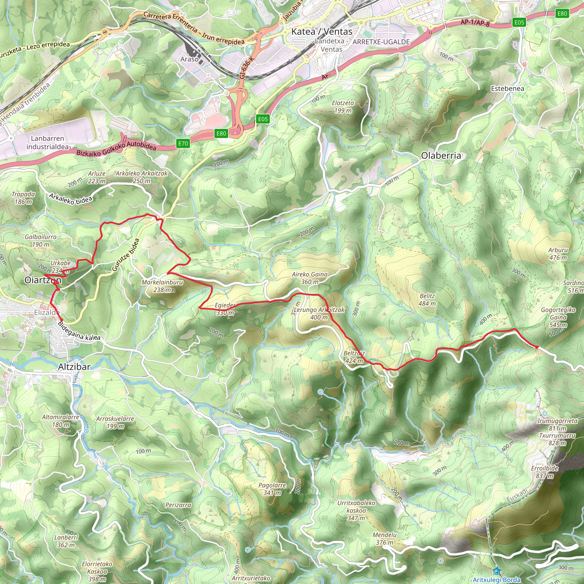 From Oiartzun to Aiako Harría PR GI 1011 mobile static map