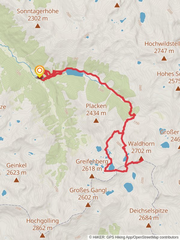 Waldhorn Peak via Riesach Waterfall mobile static map