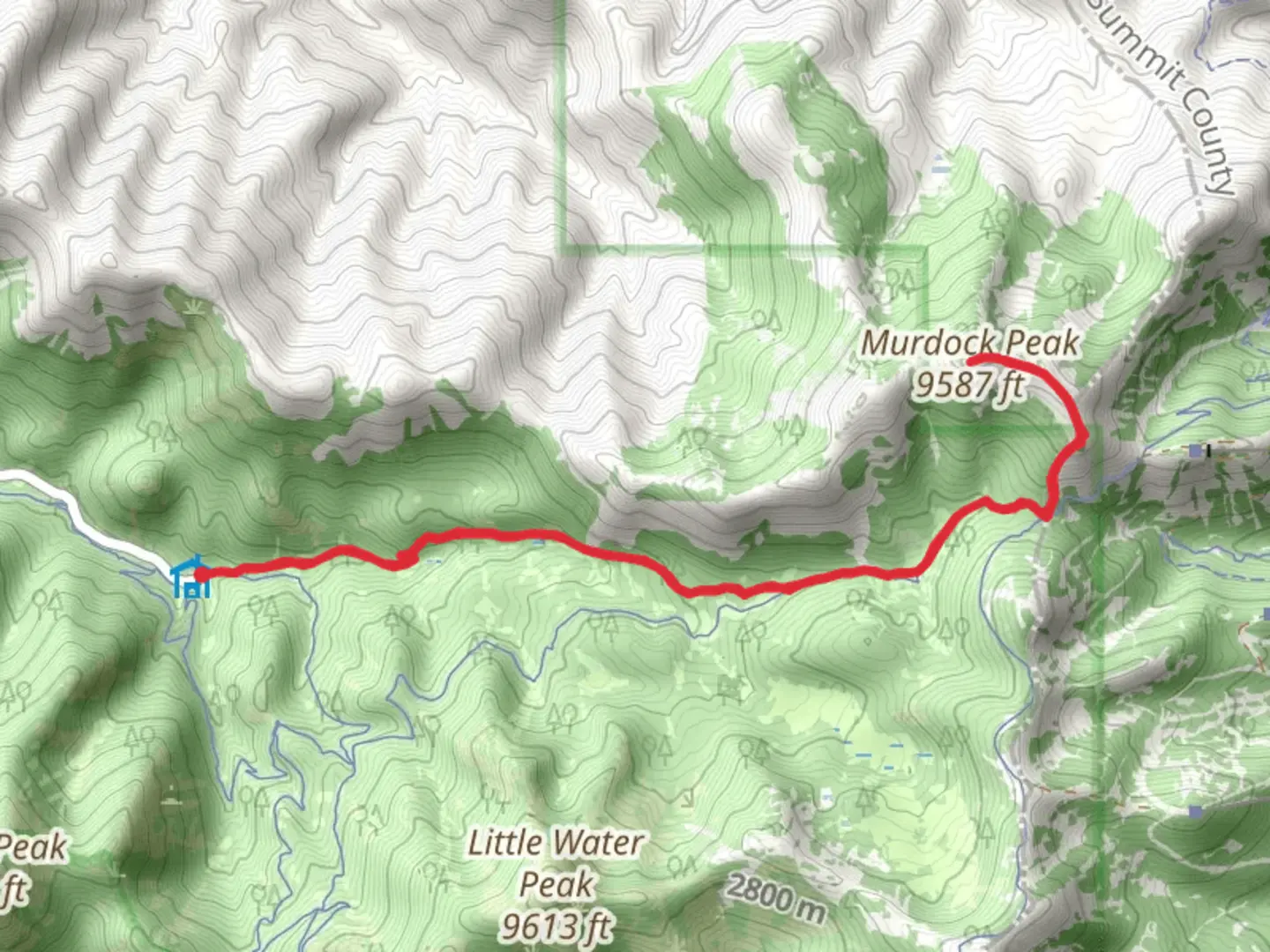 An image depicting the trail Murdock Peak via Old Red Pine Road Trail and its surrounding area.
