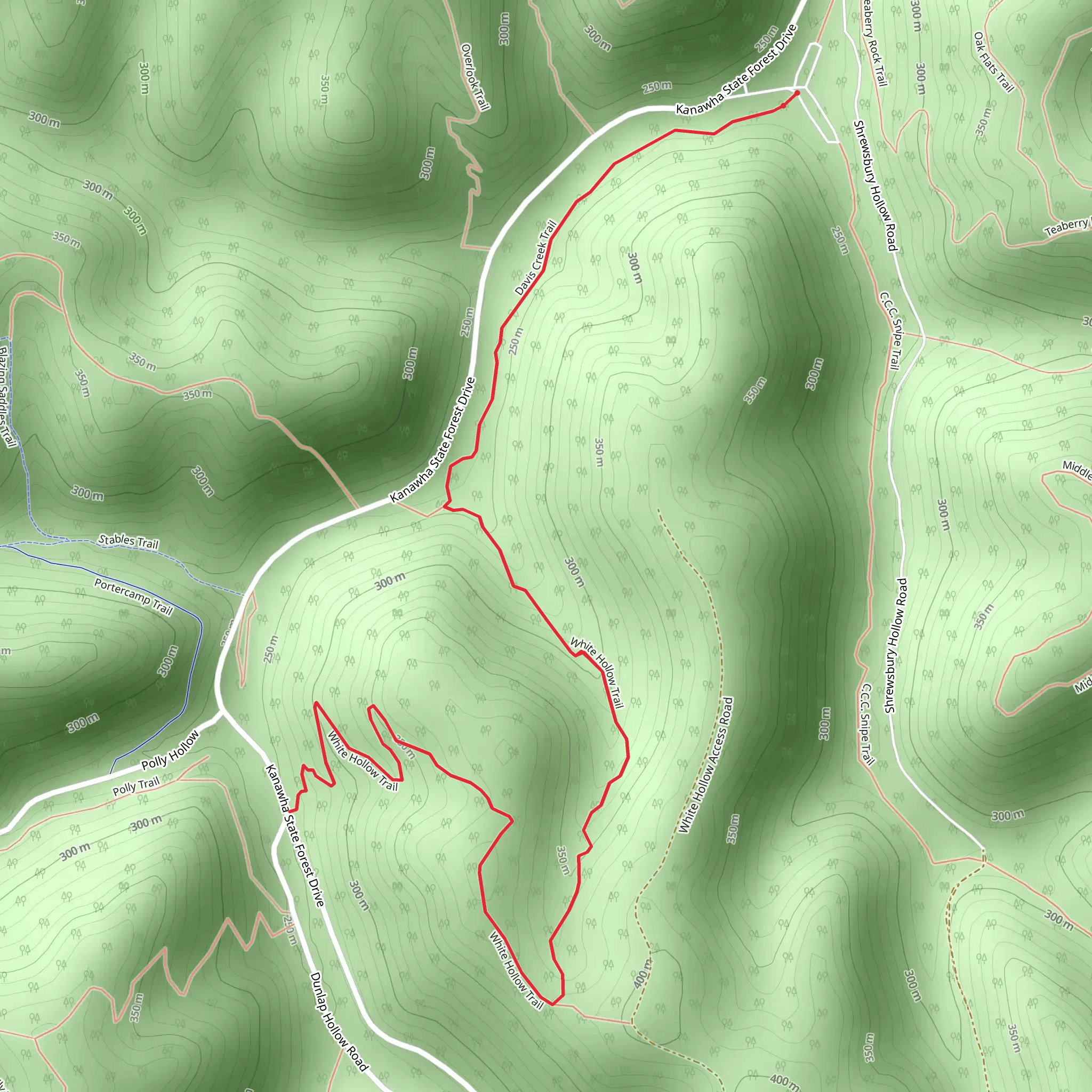 Davis Creek Trail and White Hollow Trail mobile static map