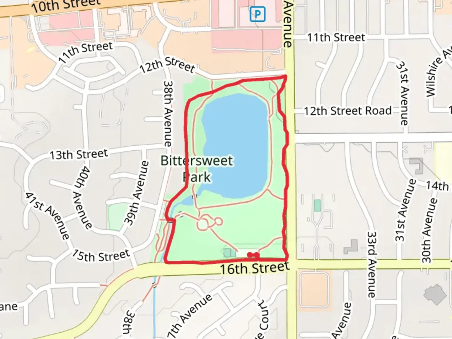An image depicting the trail Bittersweet Community Park Loop and its surrounding area.