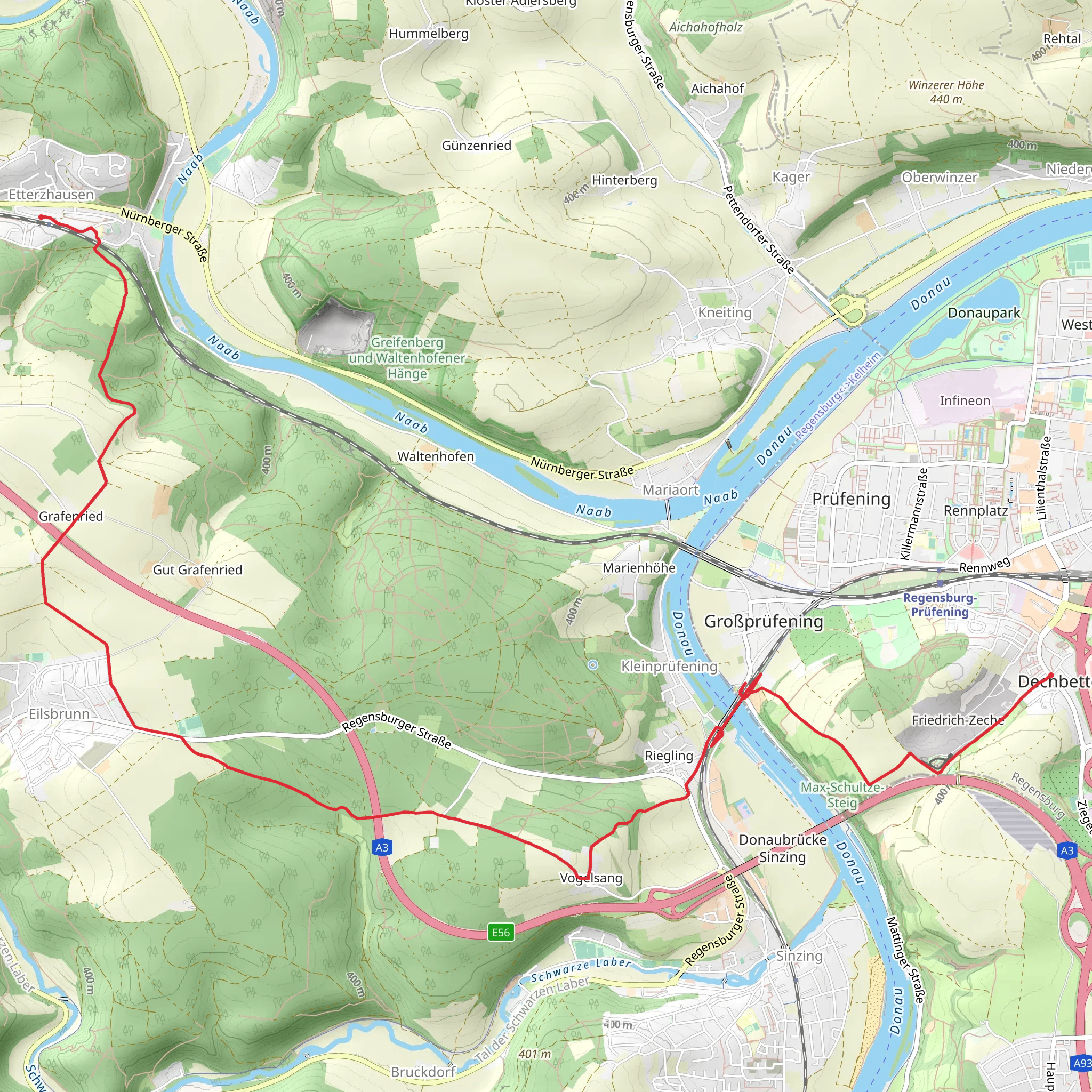 Regensburg-Prüfening to Etterzhausen Walk mobile static map