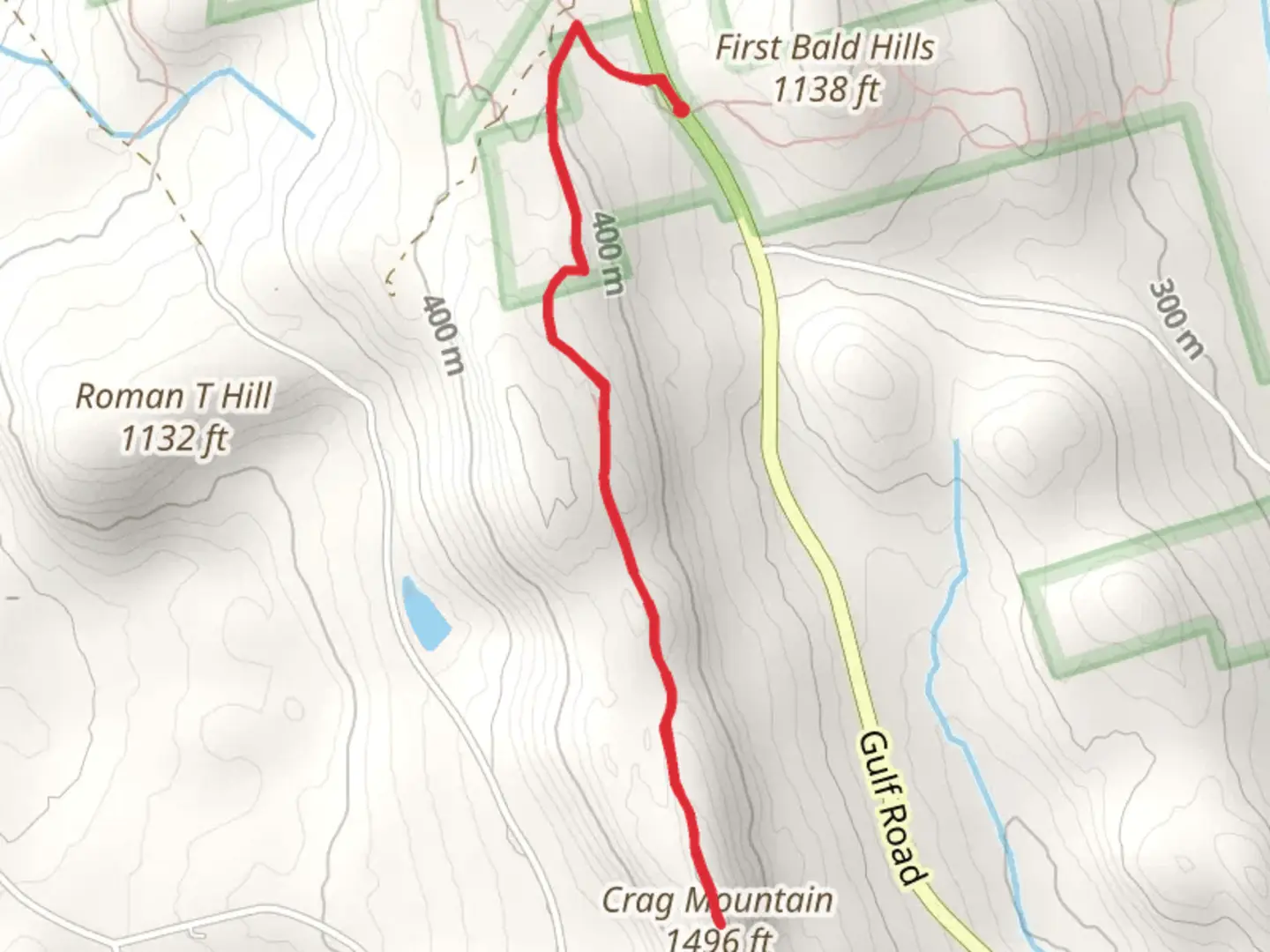 An image depicting the trail Crag Mountain from Gulf Road and its surrounding area.
