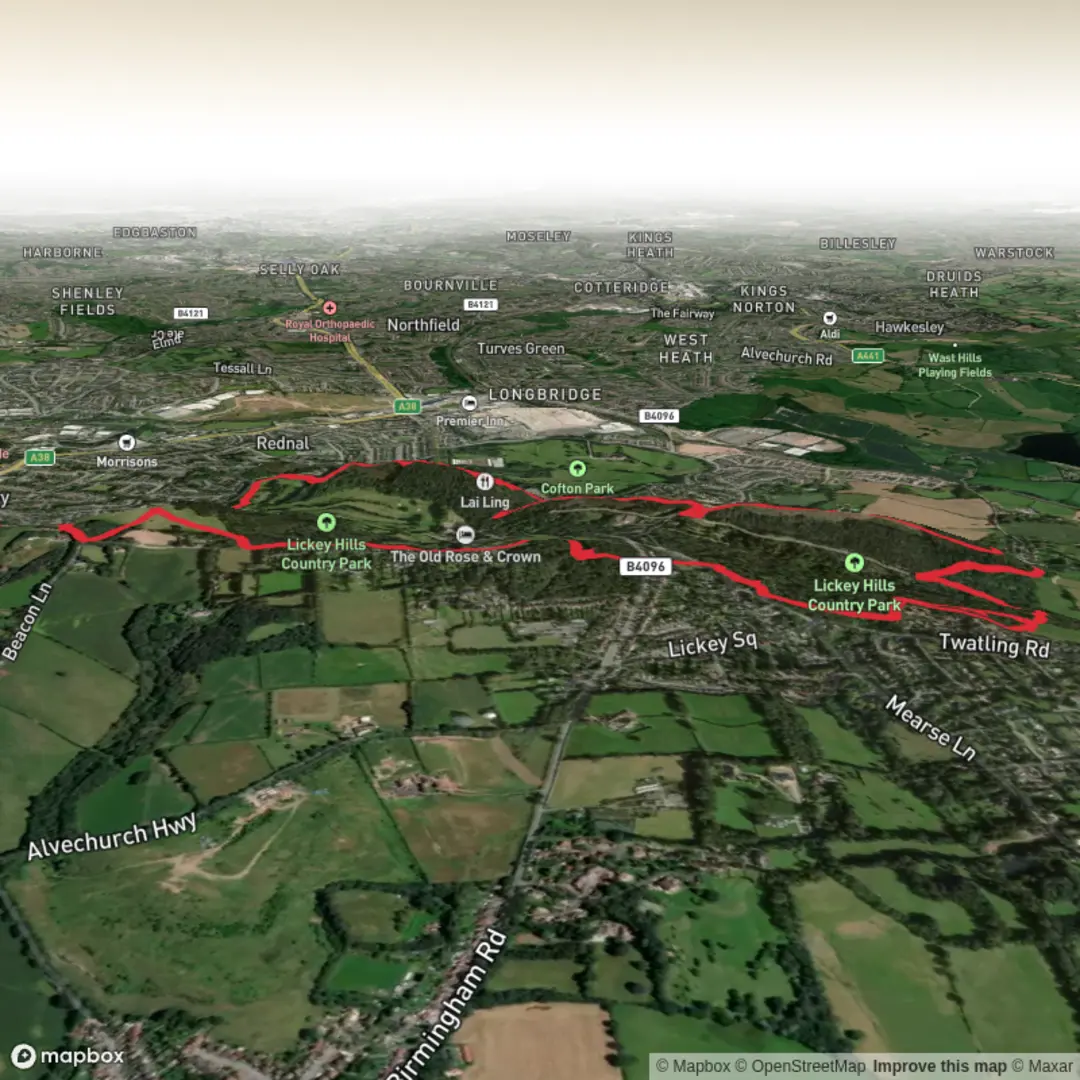 An image depicting the trail Lickey Hills Circular and its surrounding area.