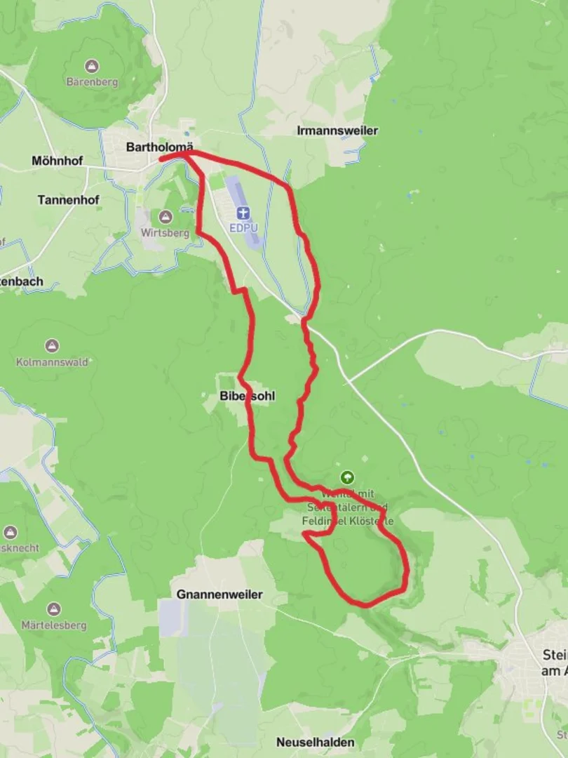 An image depicting the trail Bartholoma and Wental mit Seitenlaern und Feldinsel Klosterle Loop and its surrounding area.