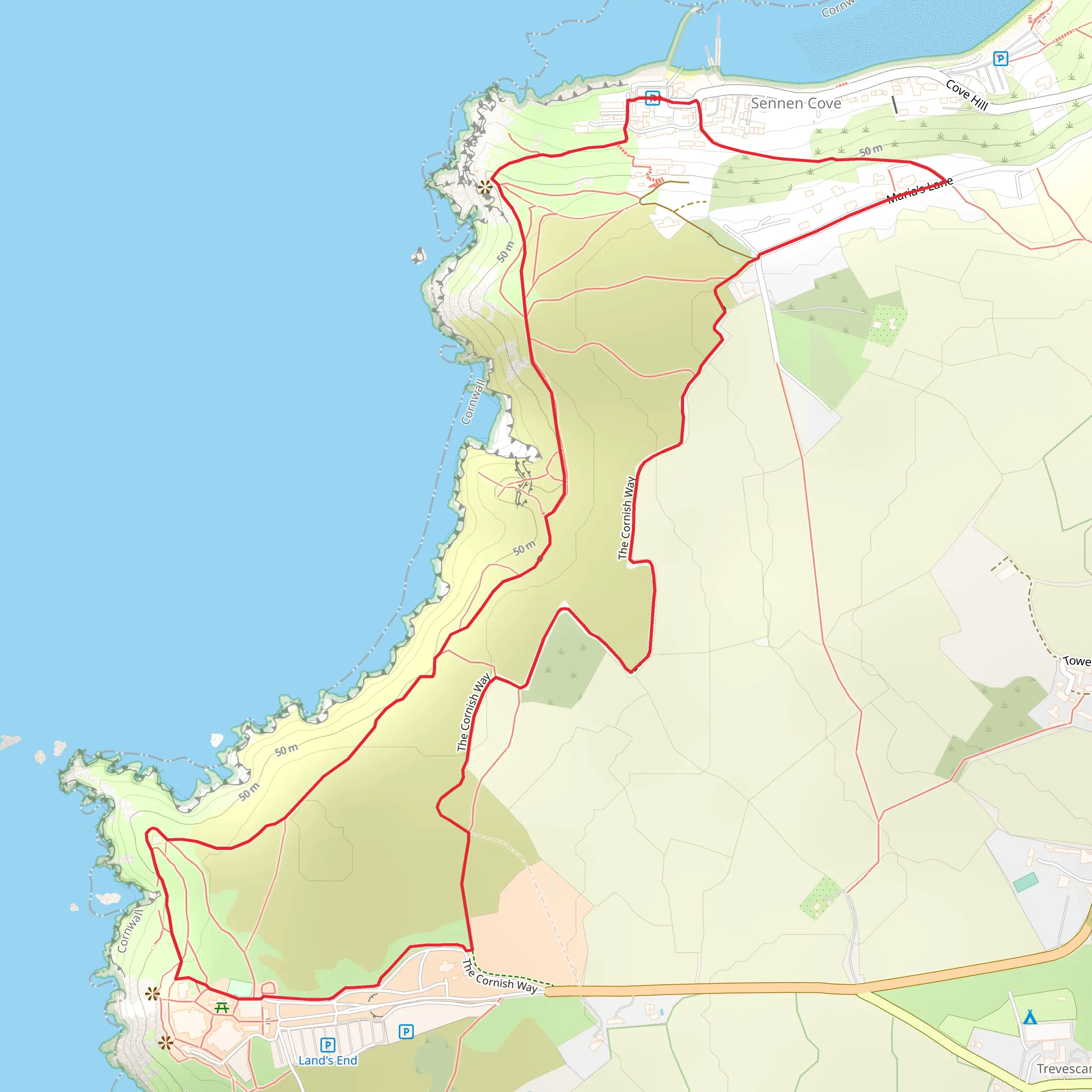 Sennen Cove and Land's End Walk mobile static map