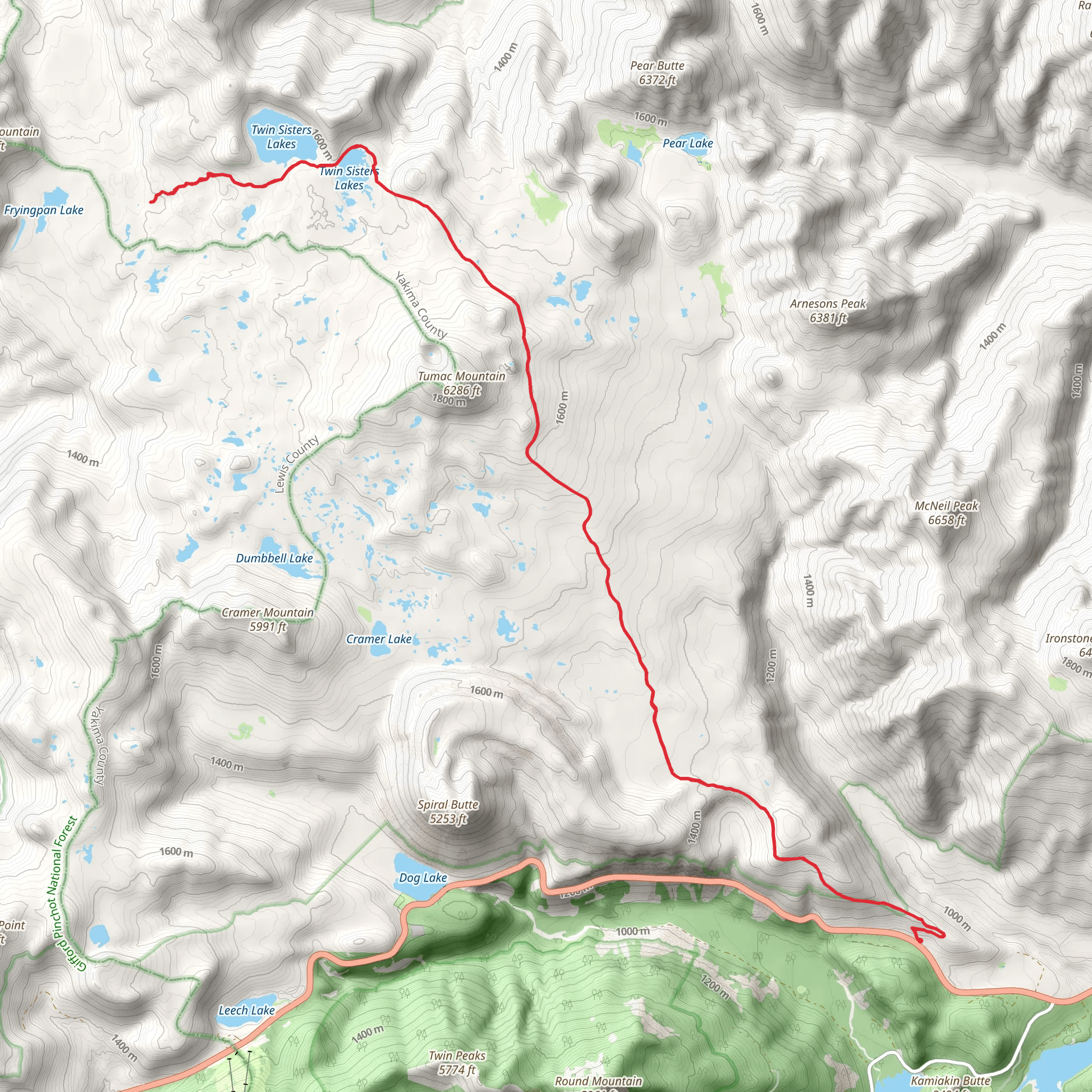 Twin Sisters Lakes via Sand Ridge Trail mobile static map