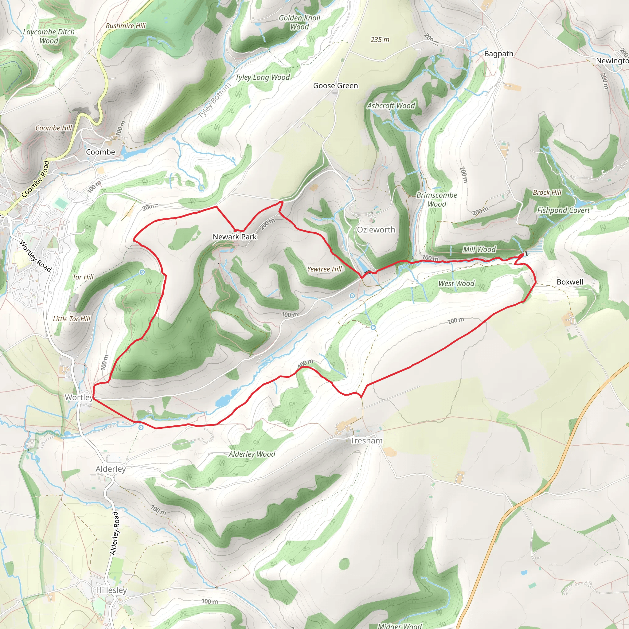 Newark Park, Boxwell and Wortley Loop Walk mobile static map