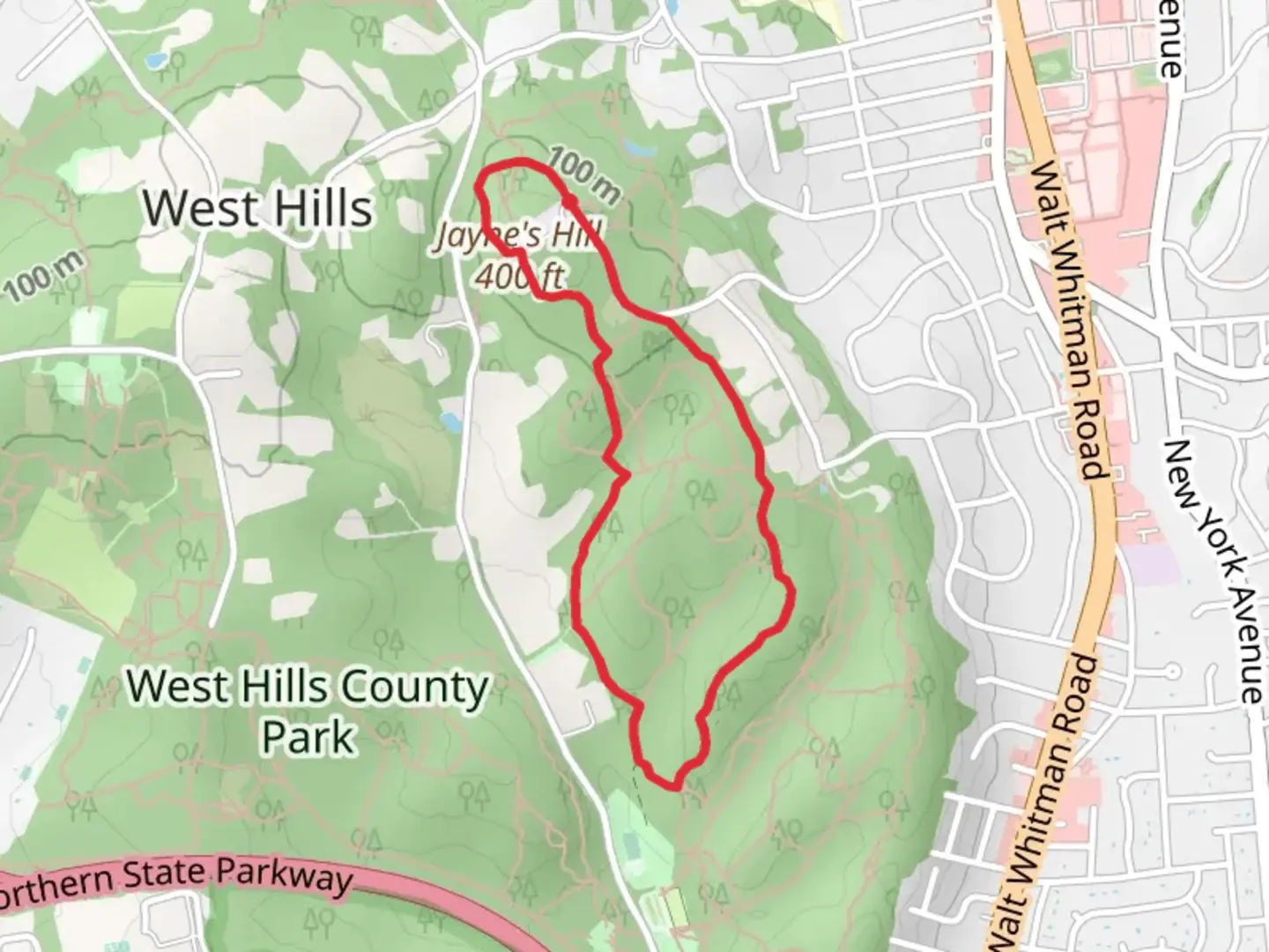 An image depicting the trail High Hill Loop from Reservoir Road and its surrounding area.