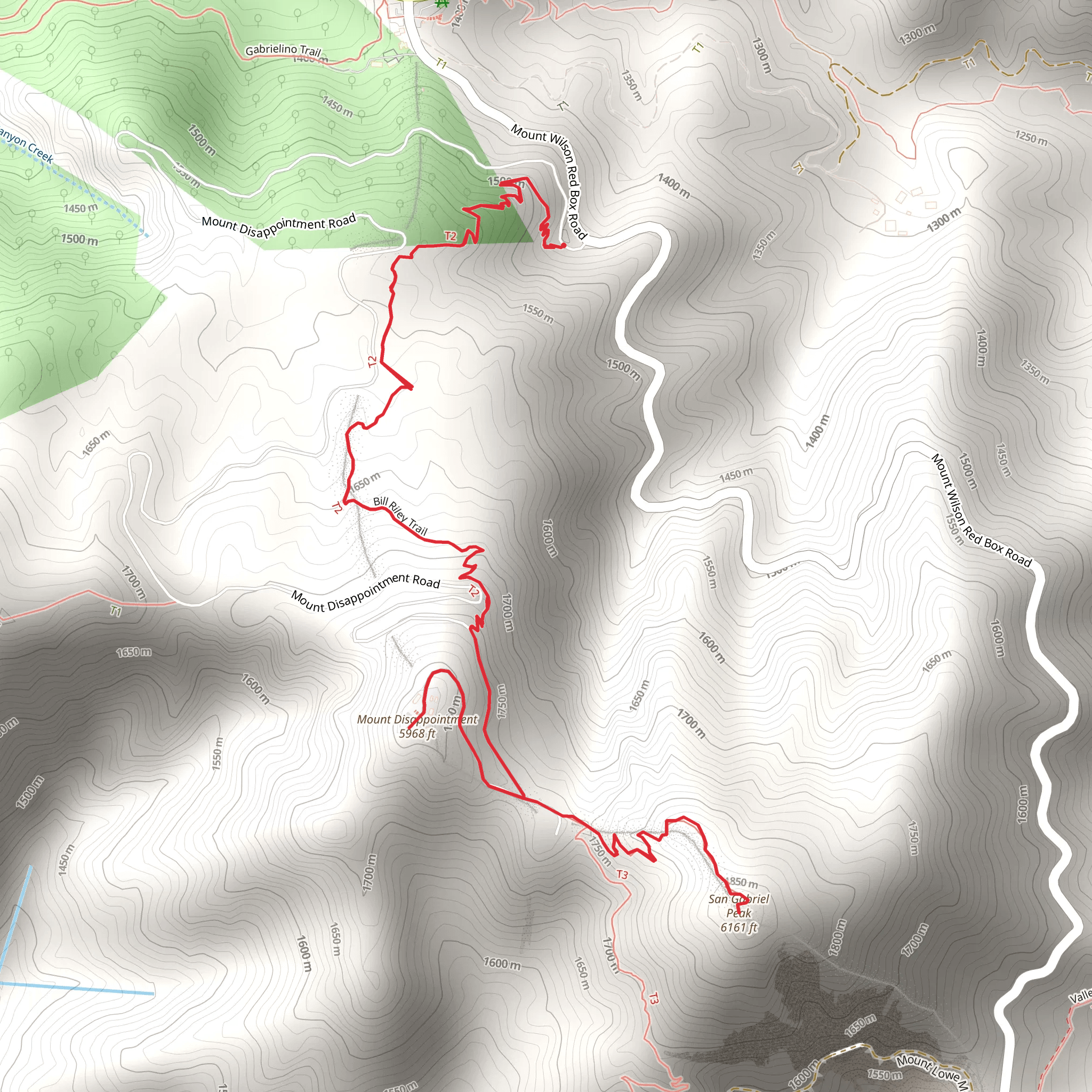 San Gabriel Peak via Bill Riley Trail mobile static map