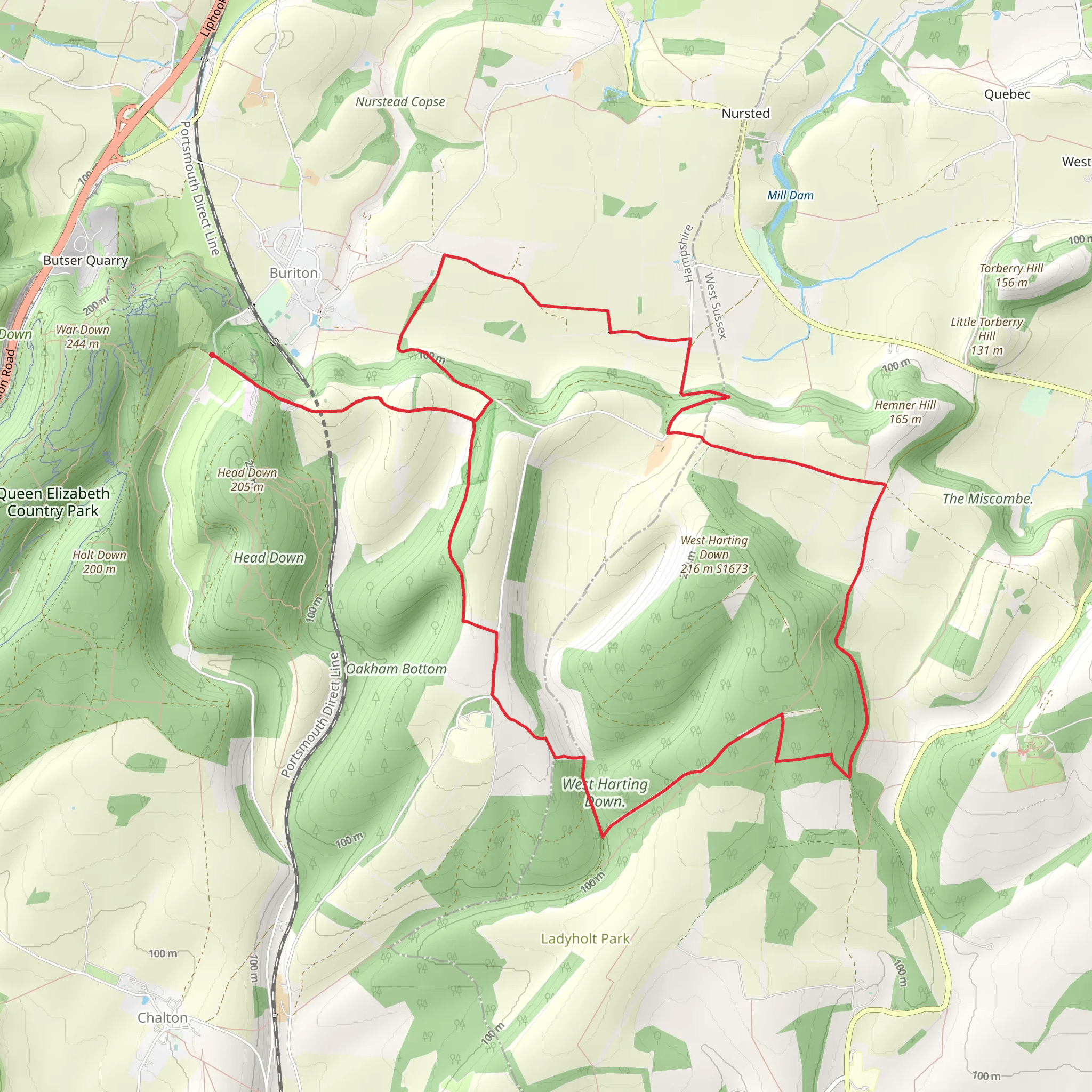Buriton Eastern Loop via West Harting Down mobile static map