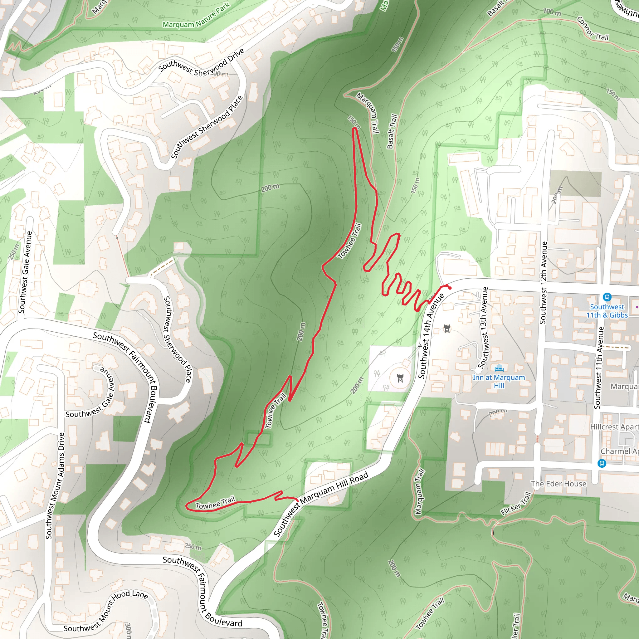 Marquam Hill and Towhee Trail mobile static map