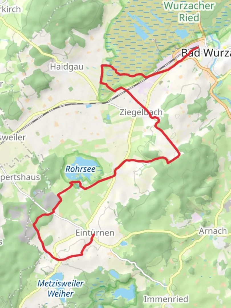 An image depicting the trail Bad Wurzach to Einturnen Walk via Rohrsee and its surrounding area.