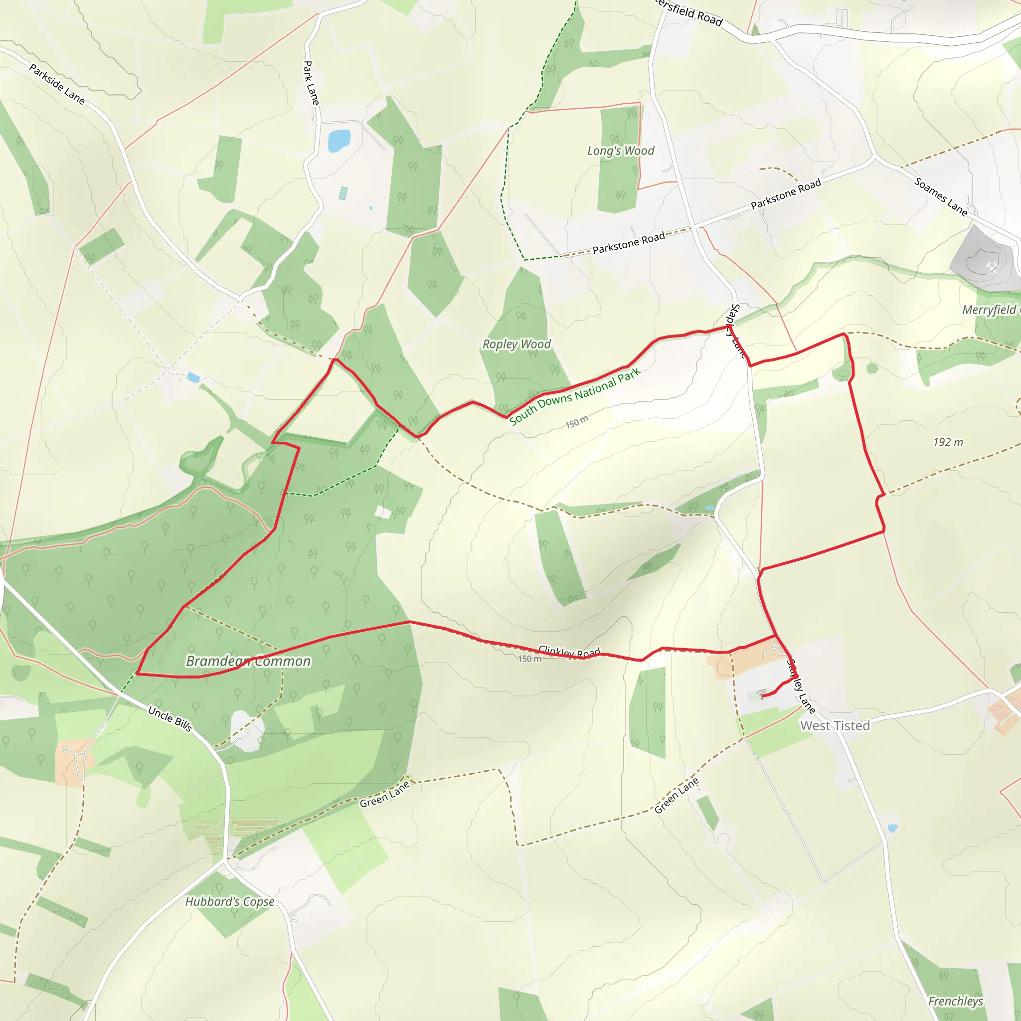 Bramdean Common and Mantles Wood Loop mobile static map