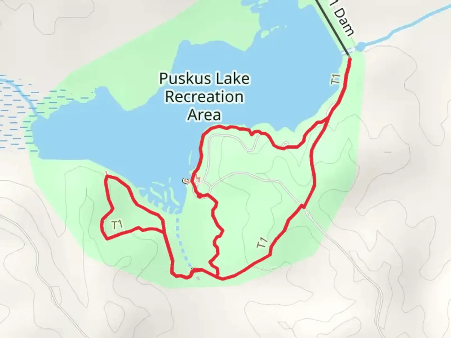 An image depicting the trail Puskus Lake Recreation Area Loop and its surrounding area.