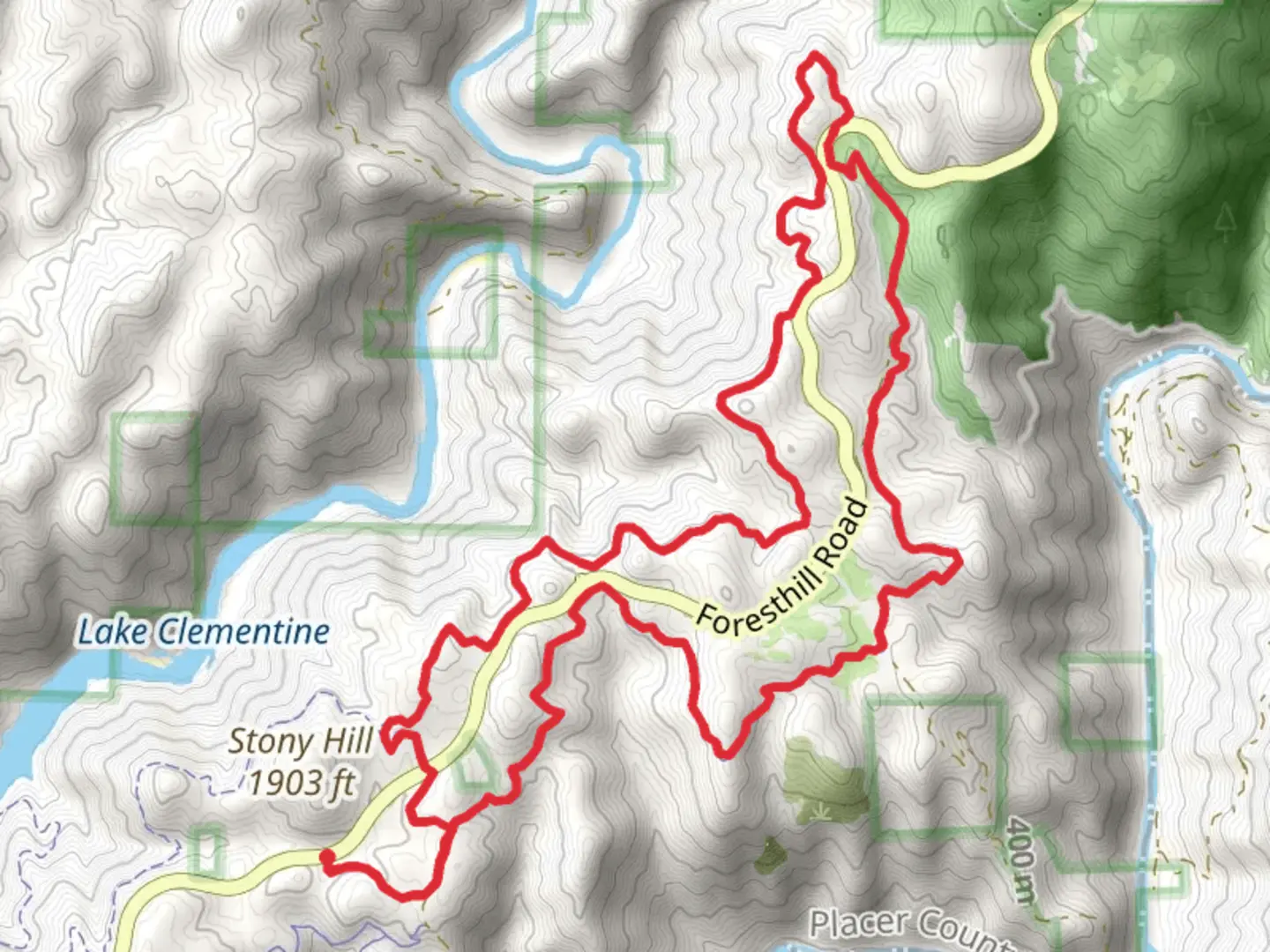 An image depicting the trail Foresthill Divide Loop and its surrounding area.