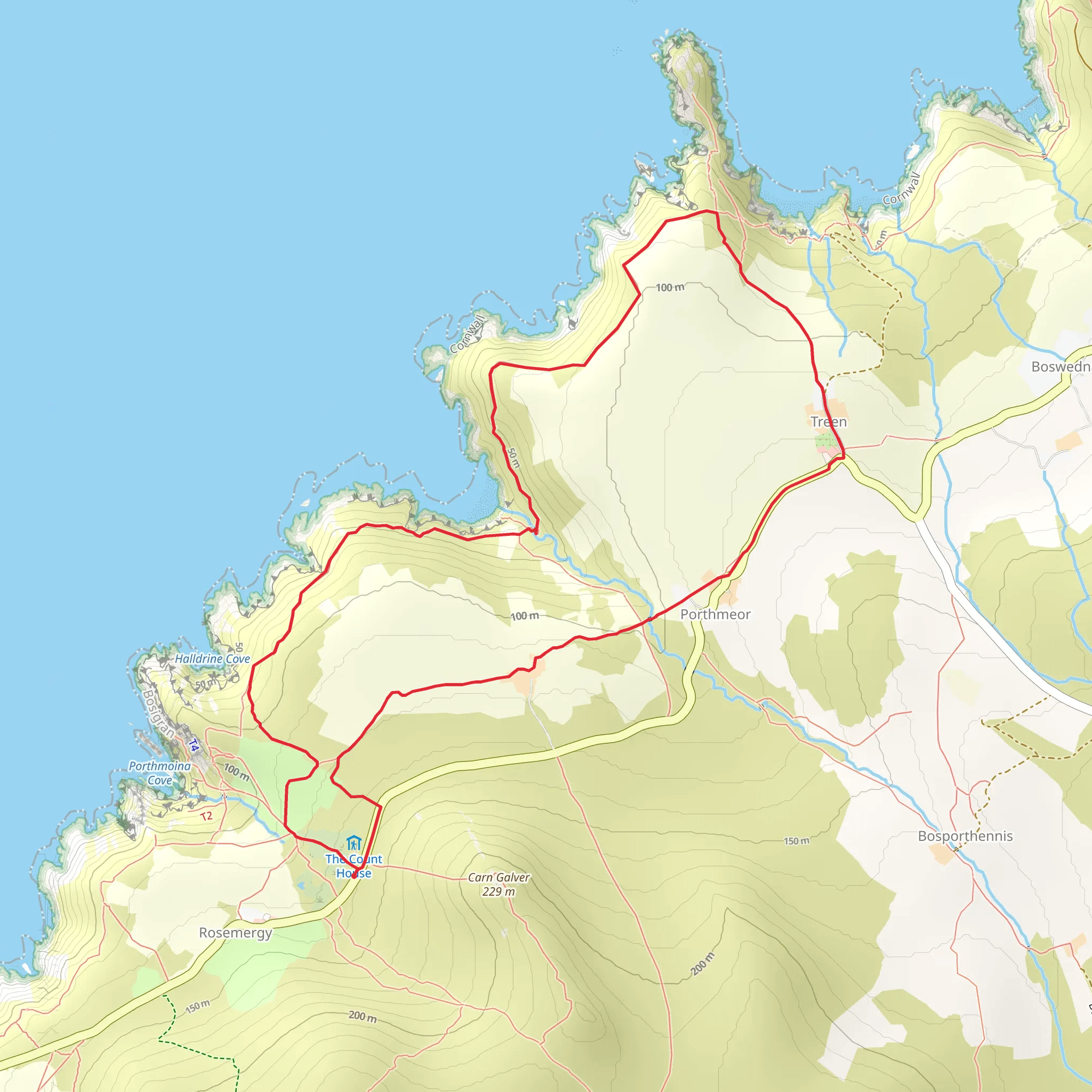 Carn Veslan Cliff and Treen Cliff mobile static map