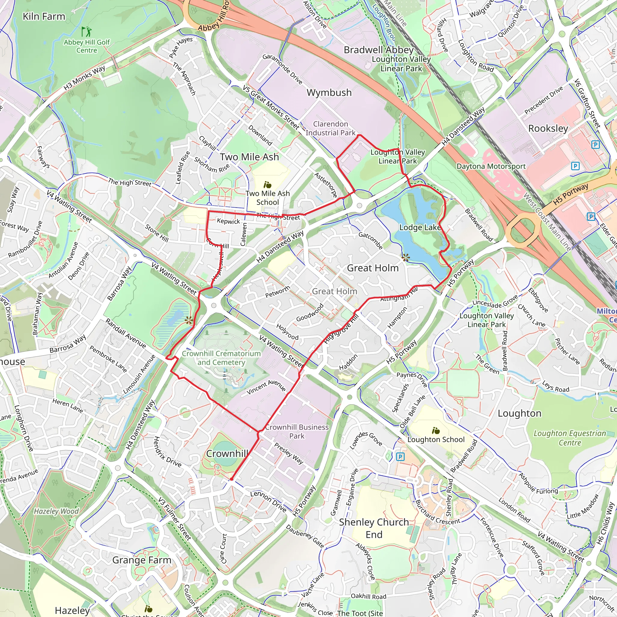Loughton Valley Linear Park and Lodge Lake Loop mobile static map