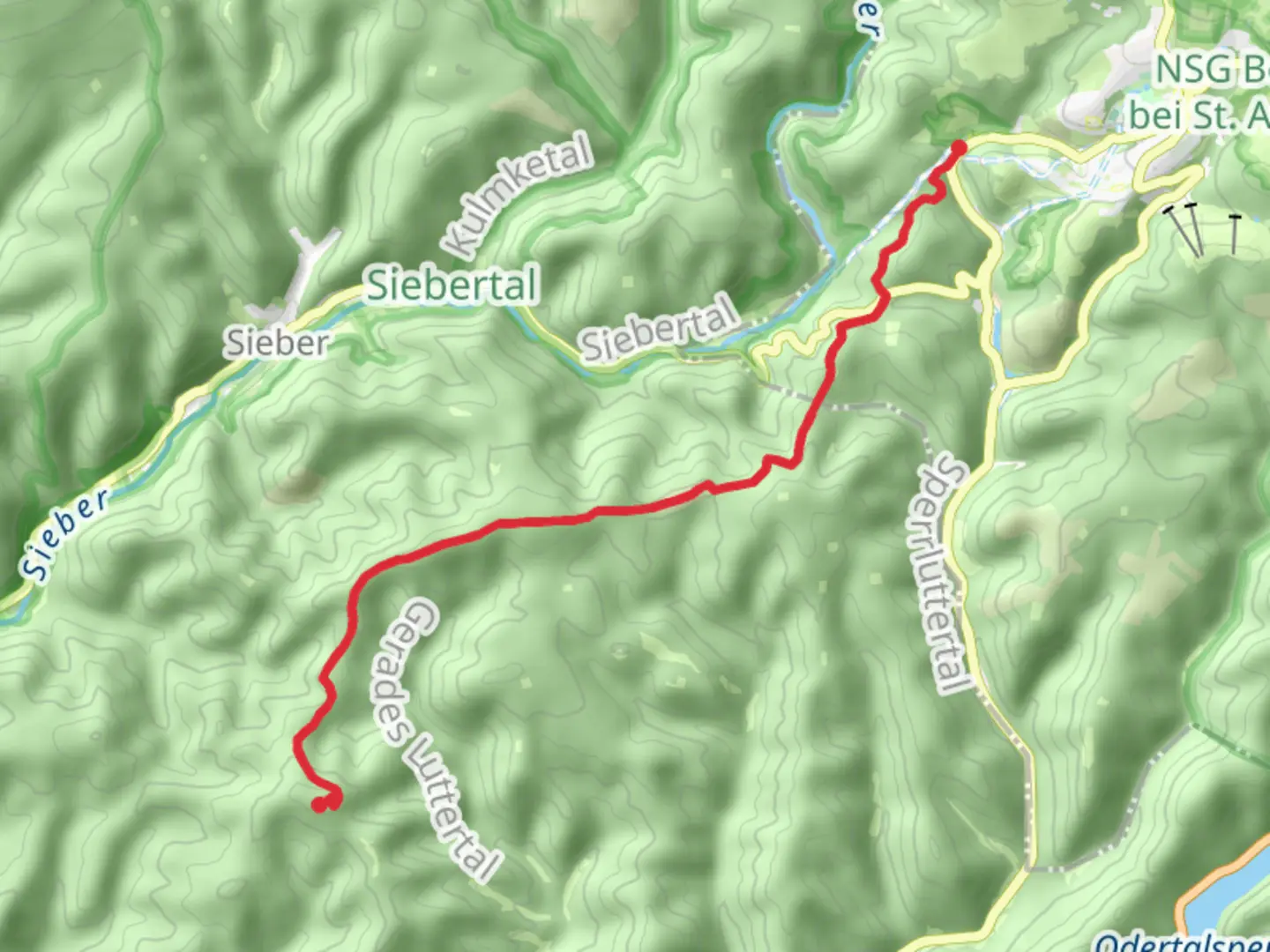 An image depicting the trail Sieberberg to Grosser Knollen via Aschentalshalbe and Harzklub Weg and its surrounding area.