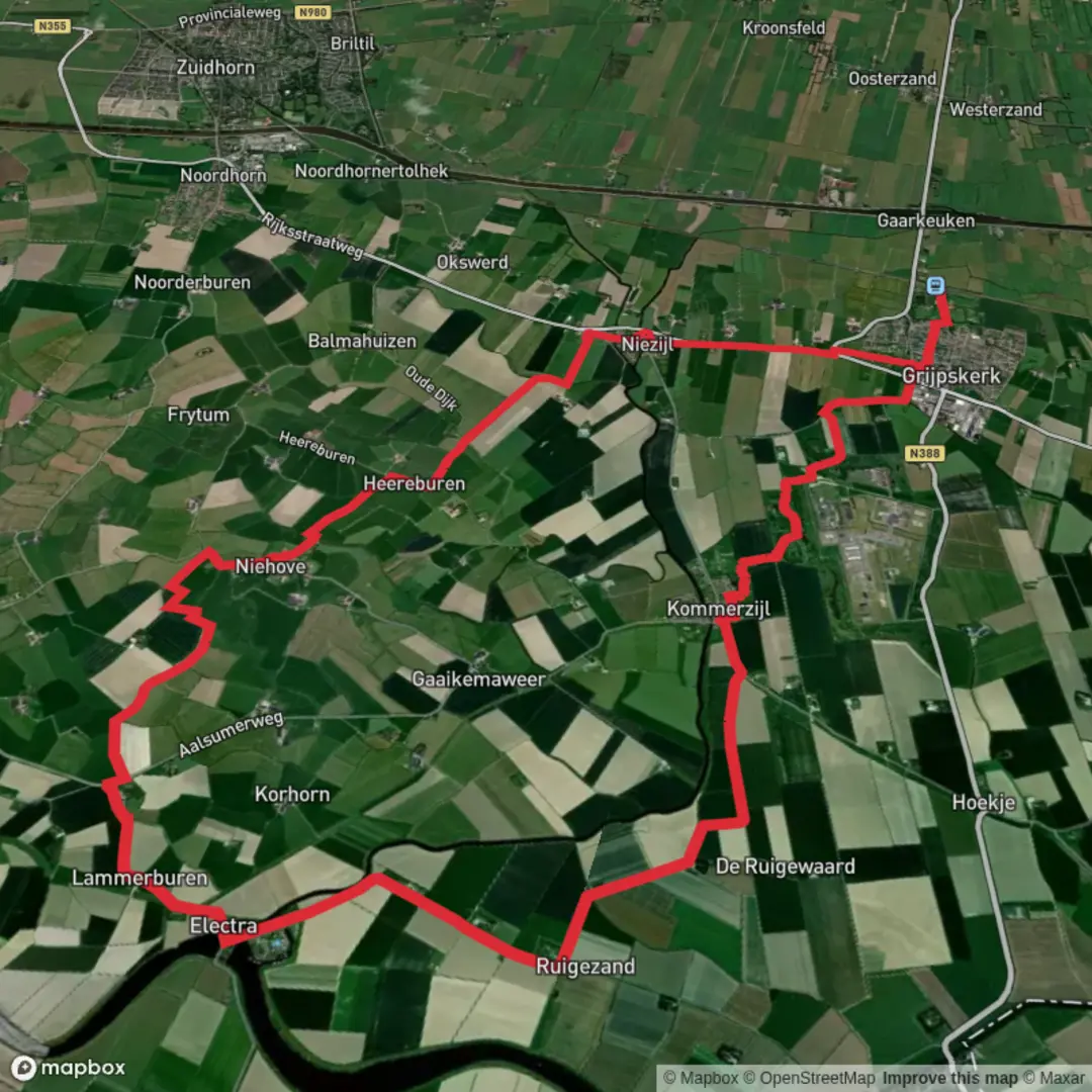 An image depicting the trail Ruigezandsterpolder and Niehove Loop and its surrounding area.