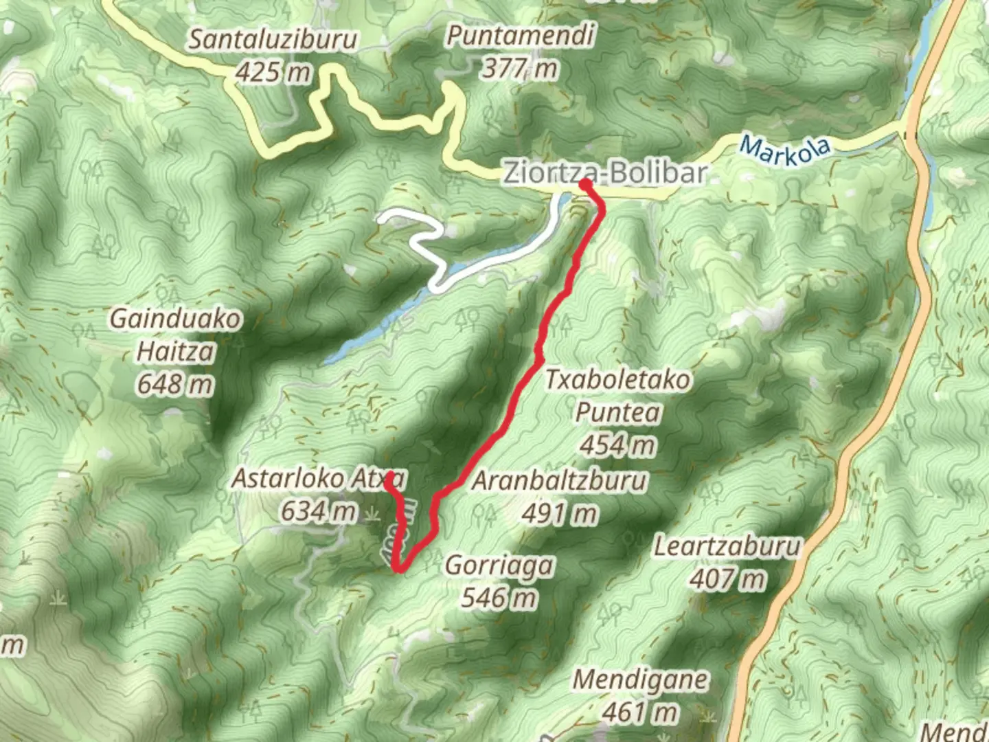 An image depicting the trail Axpe Variant PR BI 28 -1 and its surrounding area.