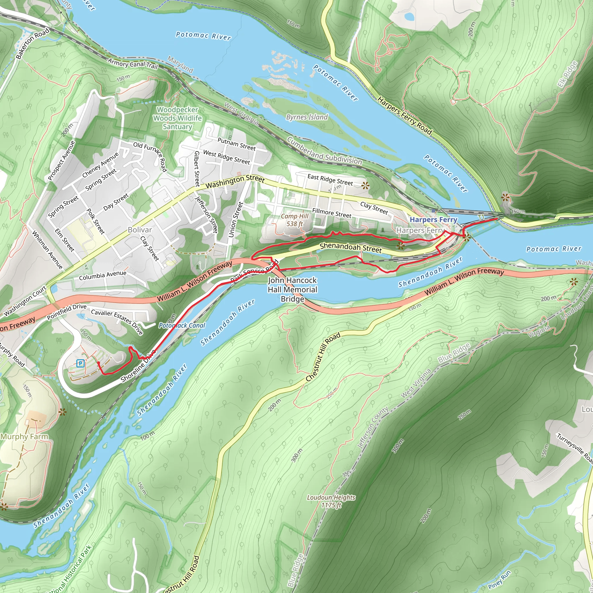 Lower Town, River Access and Appalachian Loop Trail mobile static map