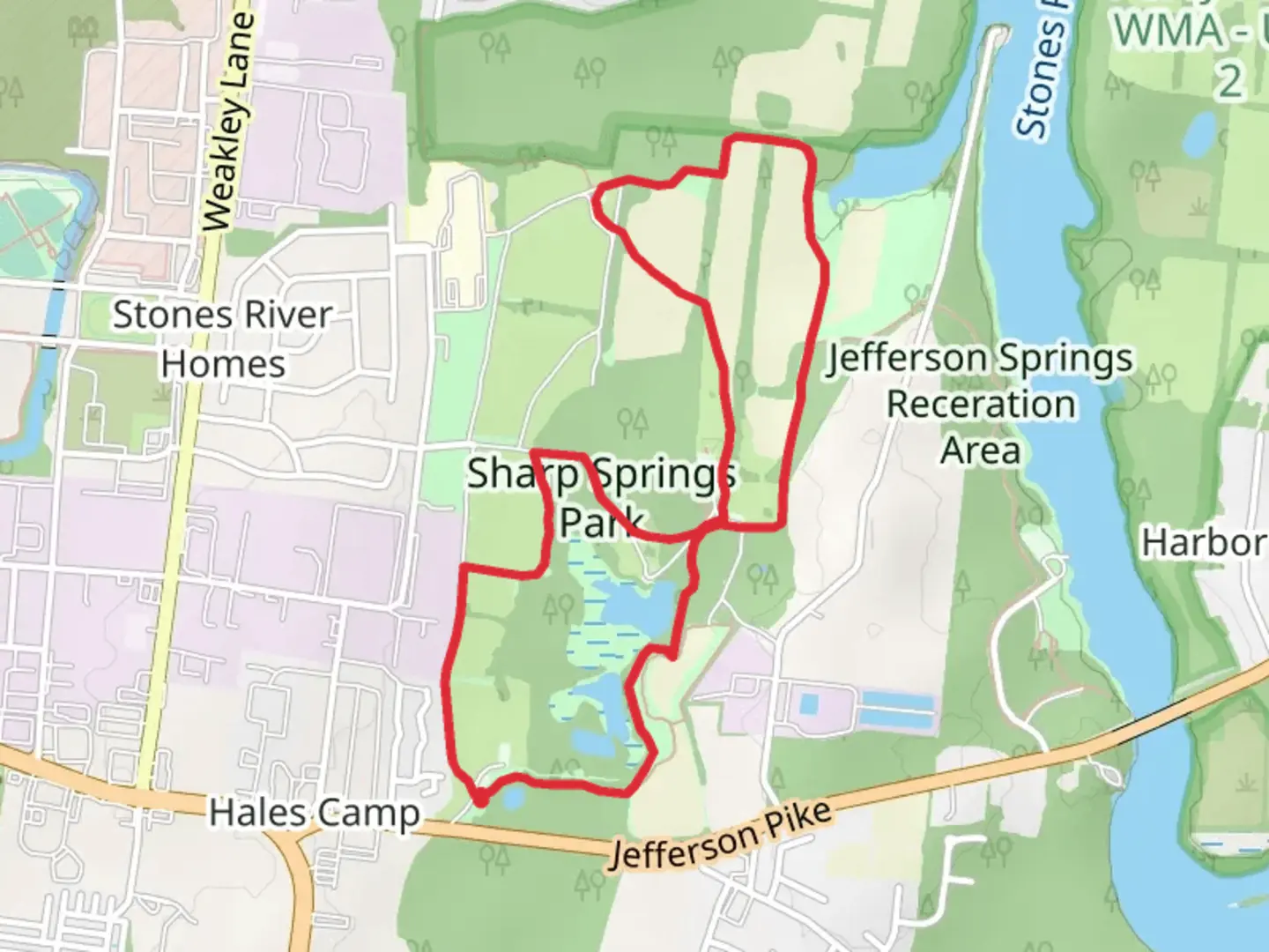 An image depicting the trail Sharp Springs Park Loop and its surrounding area.
