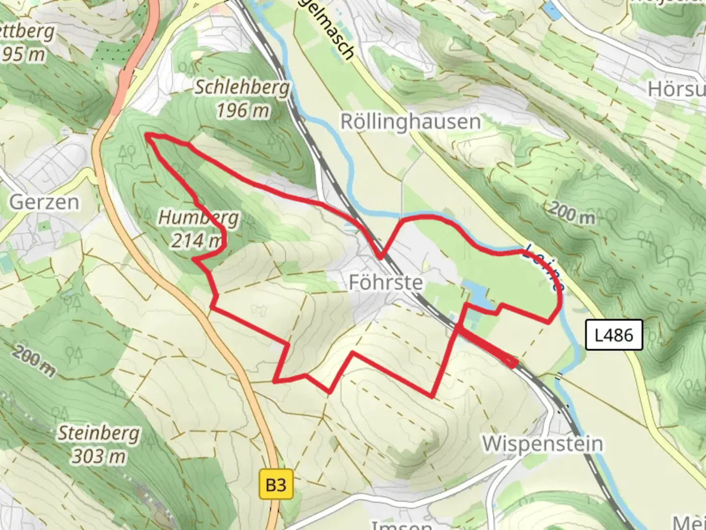 An image depicting the trail Leine and Humberg Loop and its surrounding area.