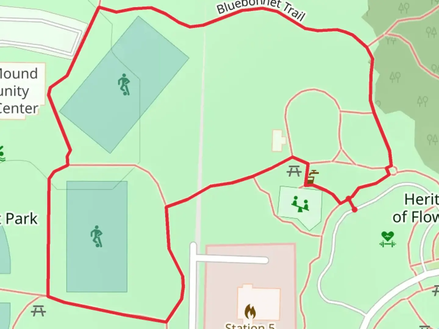 An image depicting the trail Gerault Park Loop and its surrounding area.