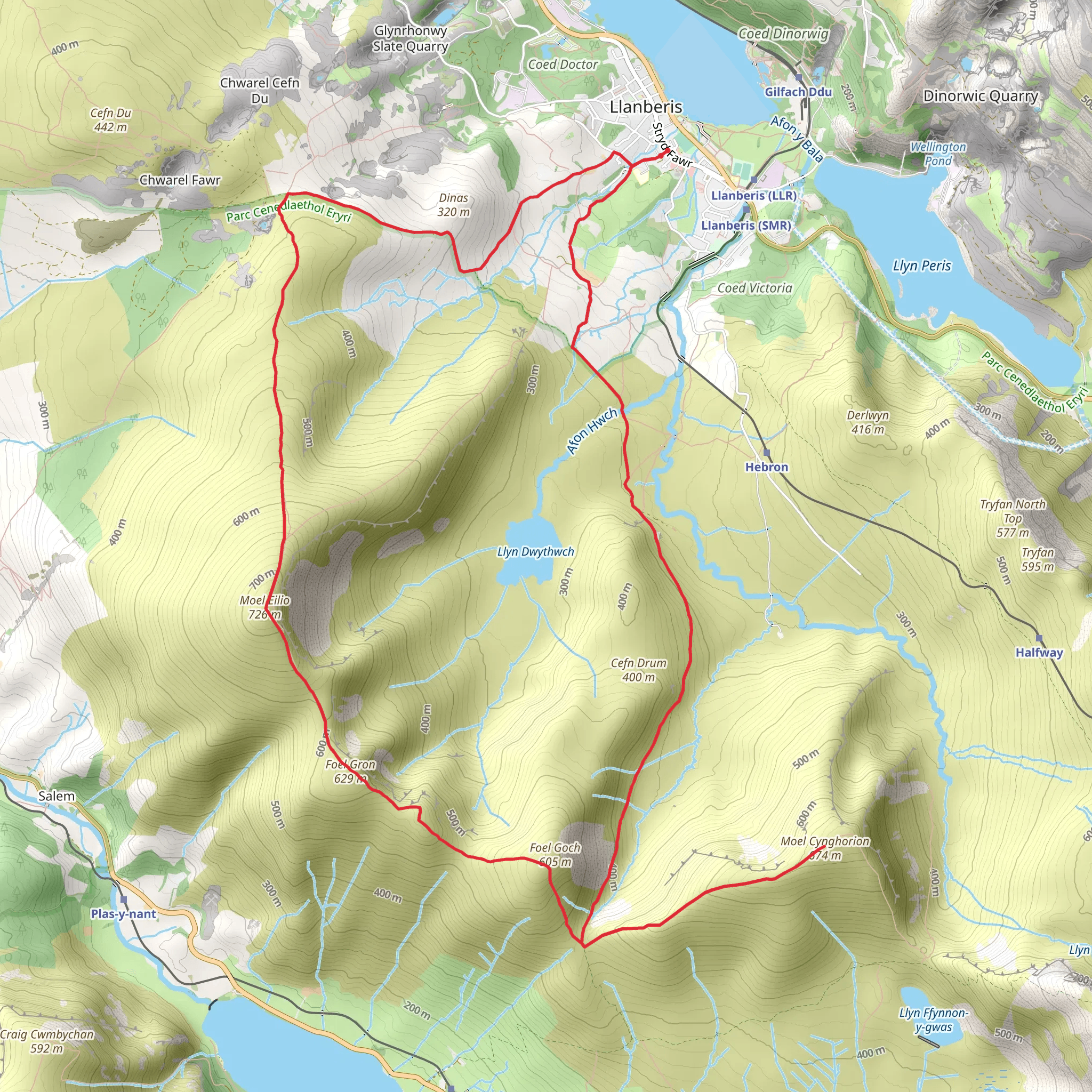 Moel Eilio and Moel Cynghorion from Llanberis mobile static map